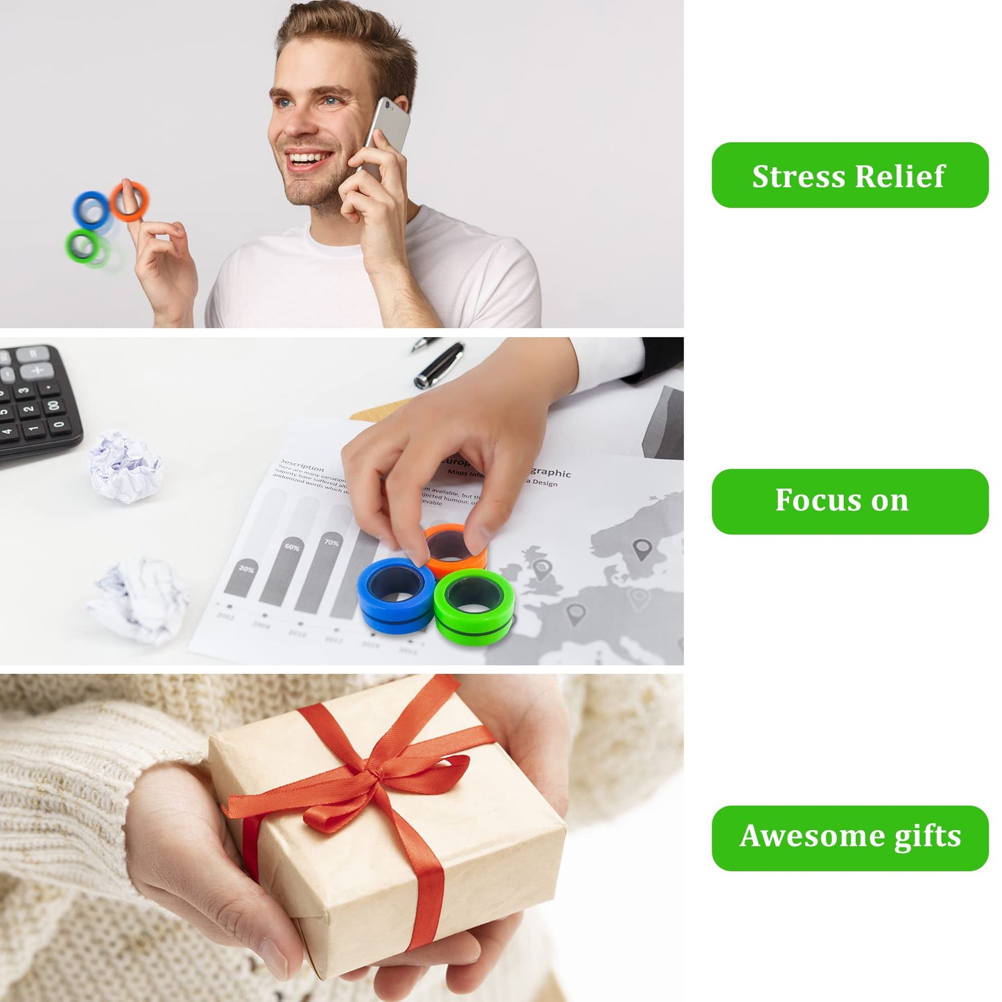 Dermasy Magnetic Rings Fidget Toy 3-Pcs Set – Stress Relief & Focus