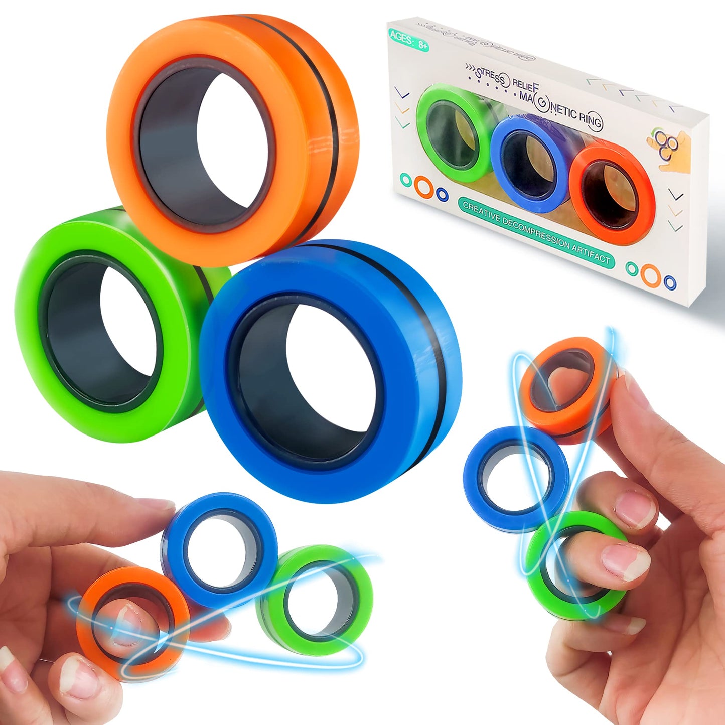 Dermasy Magnetic Rings Fidget Toy 3-Pcs Set – Stress Relief & Focus