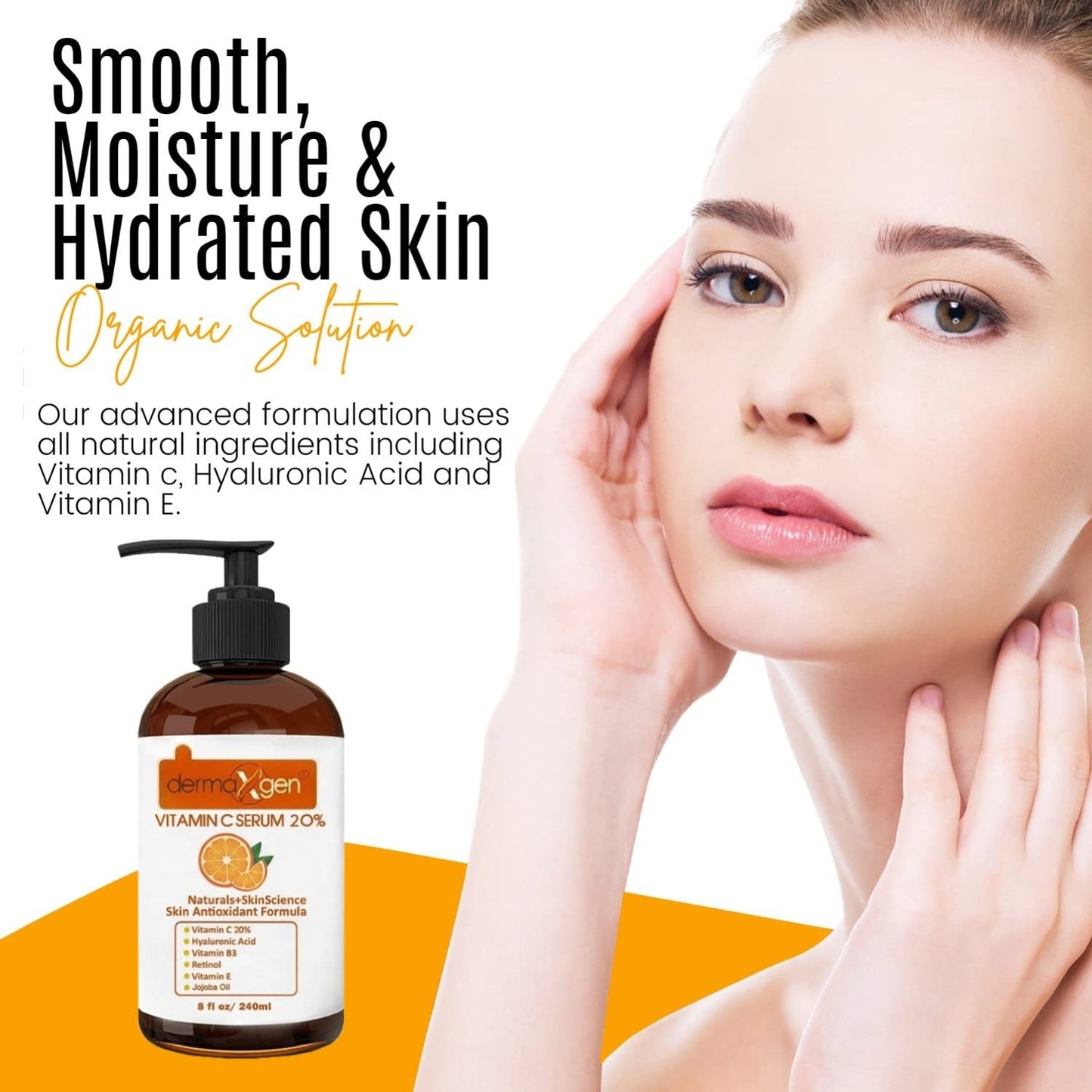 DERMAXGEN Organic 20% Vitamin C Serum for Face – Hyaluronic Acid & Vitamin E – Brightening & Hydration – 8 fl oz