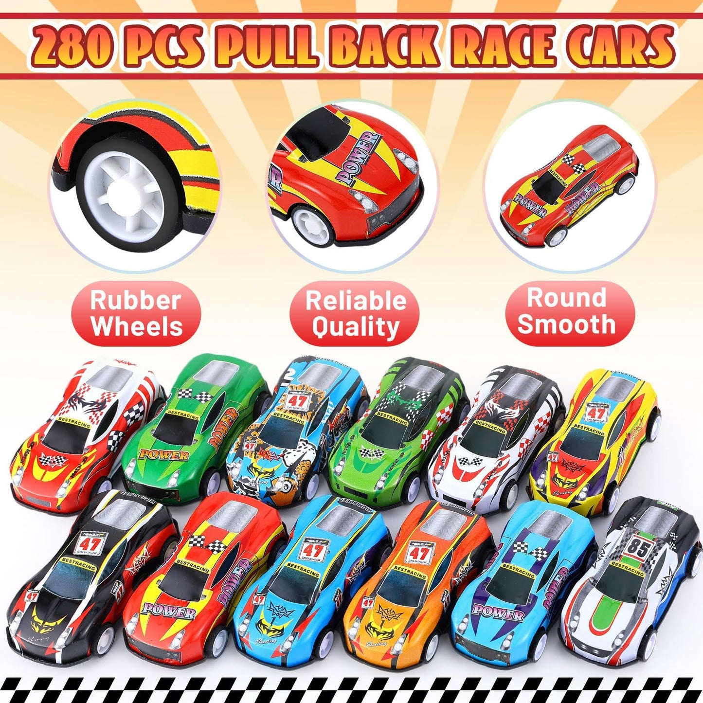 DERTE 280-Piece Pull Back Cars for Kids – Colorful Metal Race Vehicles for Parties & Prizes