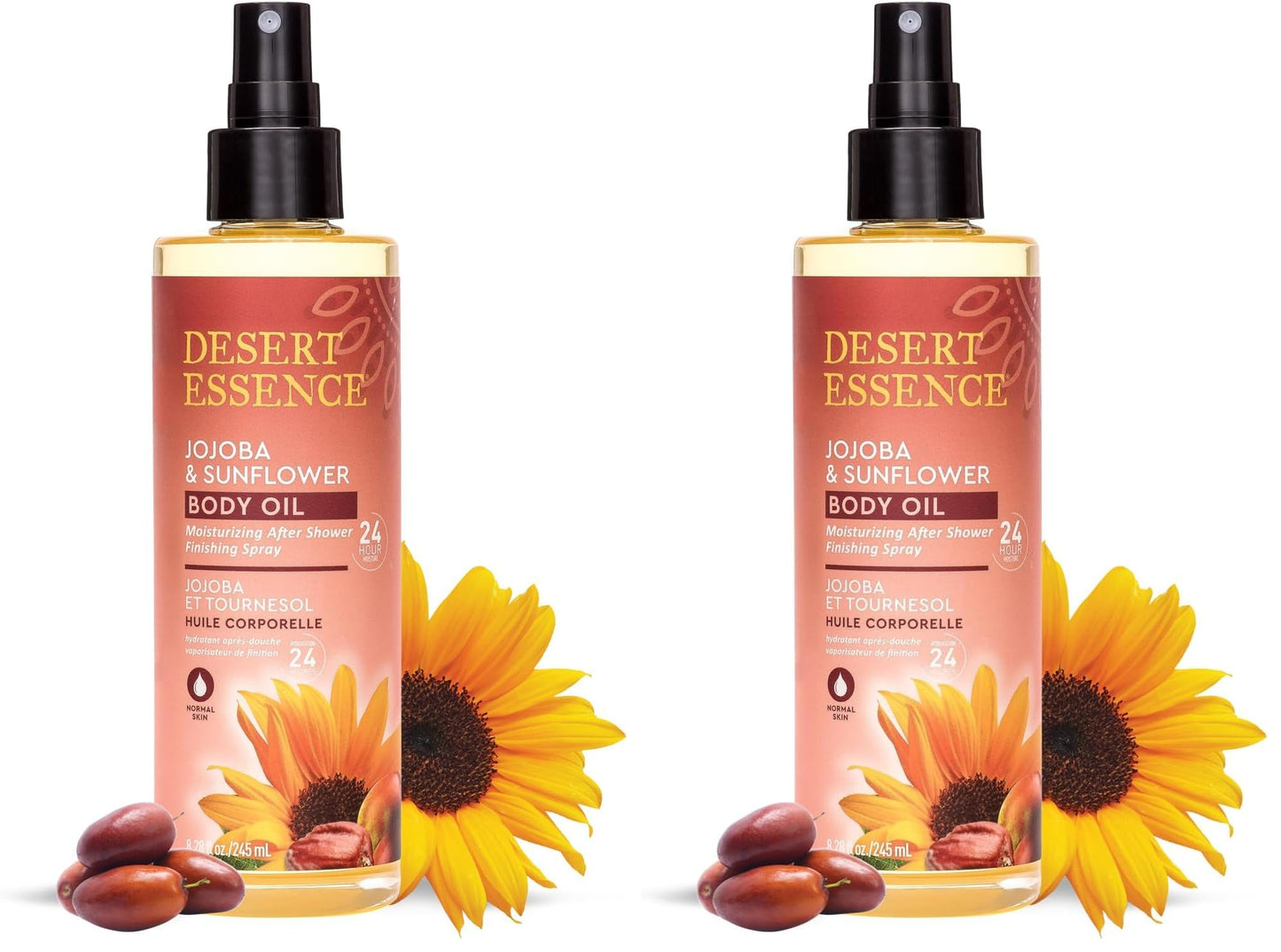 Desert Essence Jojoba & Sunflower Body Oil Spray – 8.28 fl oz (Pack of 2) – Vegan, Cruelty-Free
