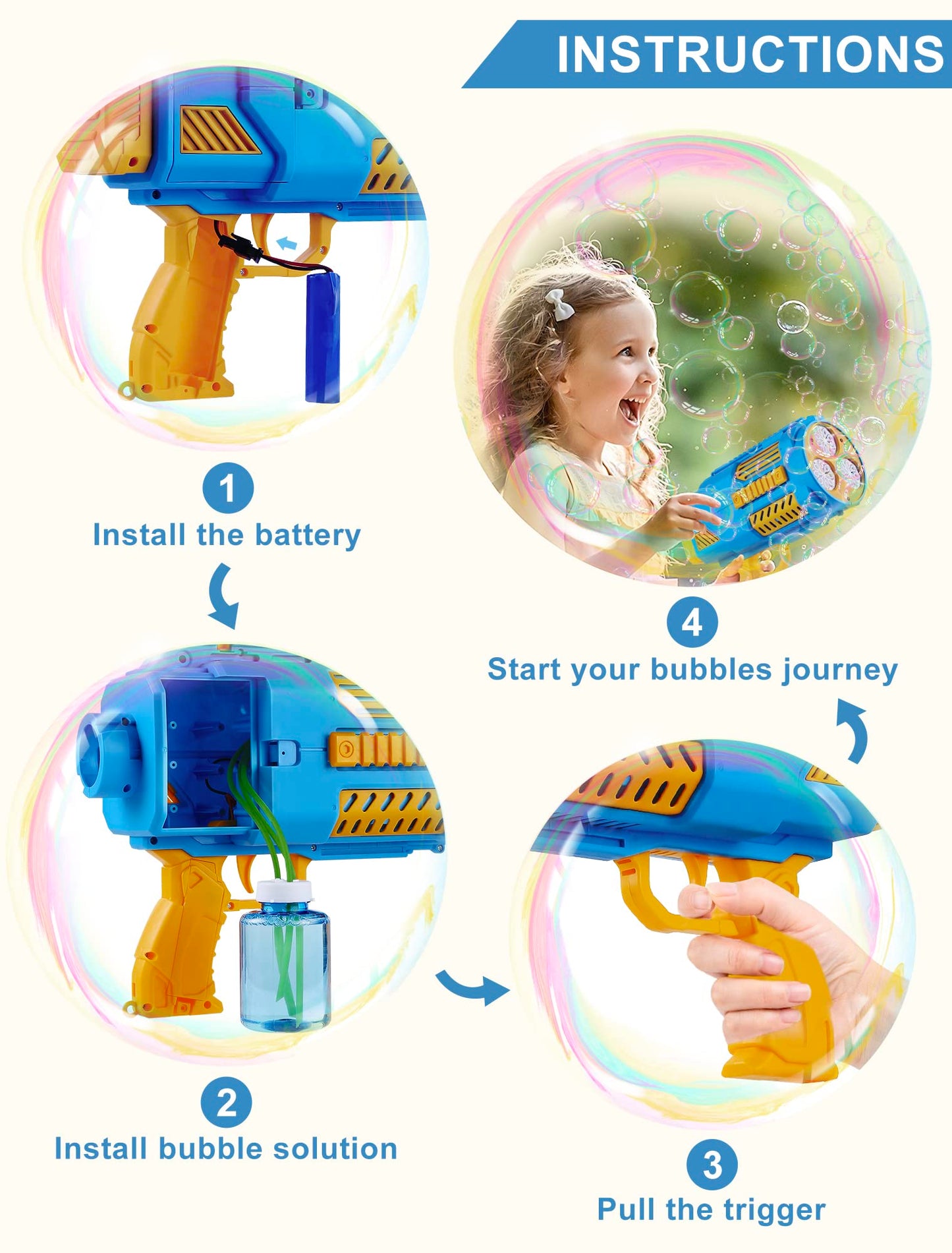 Deserthome Upgraded Bubble Machine Gun with Built-in Solution (Blue)