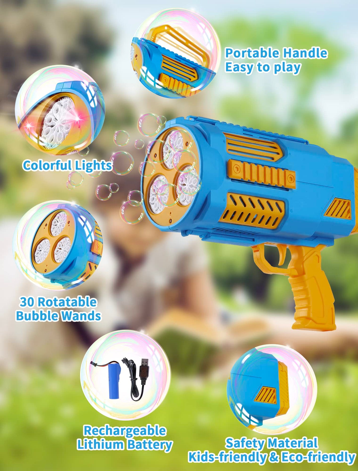 Deserthome Upgraded Bubble Machine Gun with Built-in Solution (Blue)
