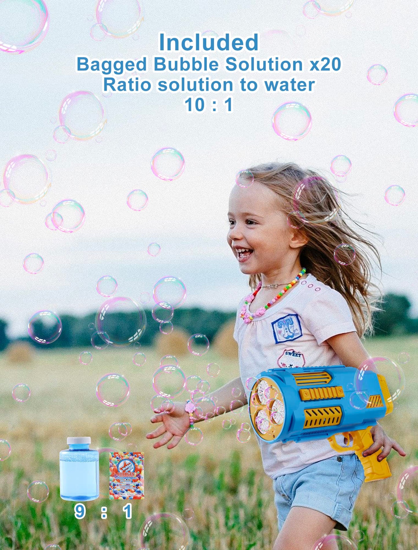 Deserthome Upgraded Bubble Machine Gun with Built-in Solution (Blue)