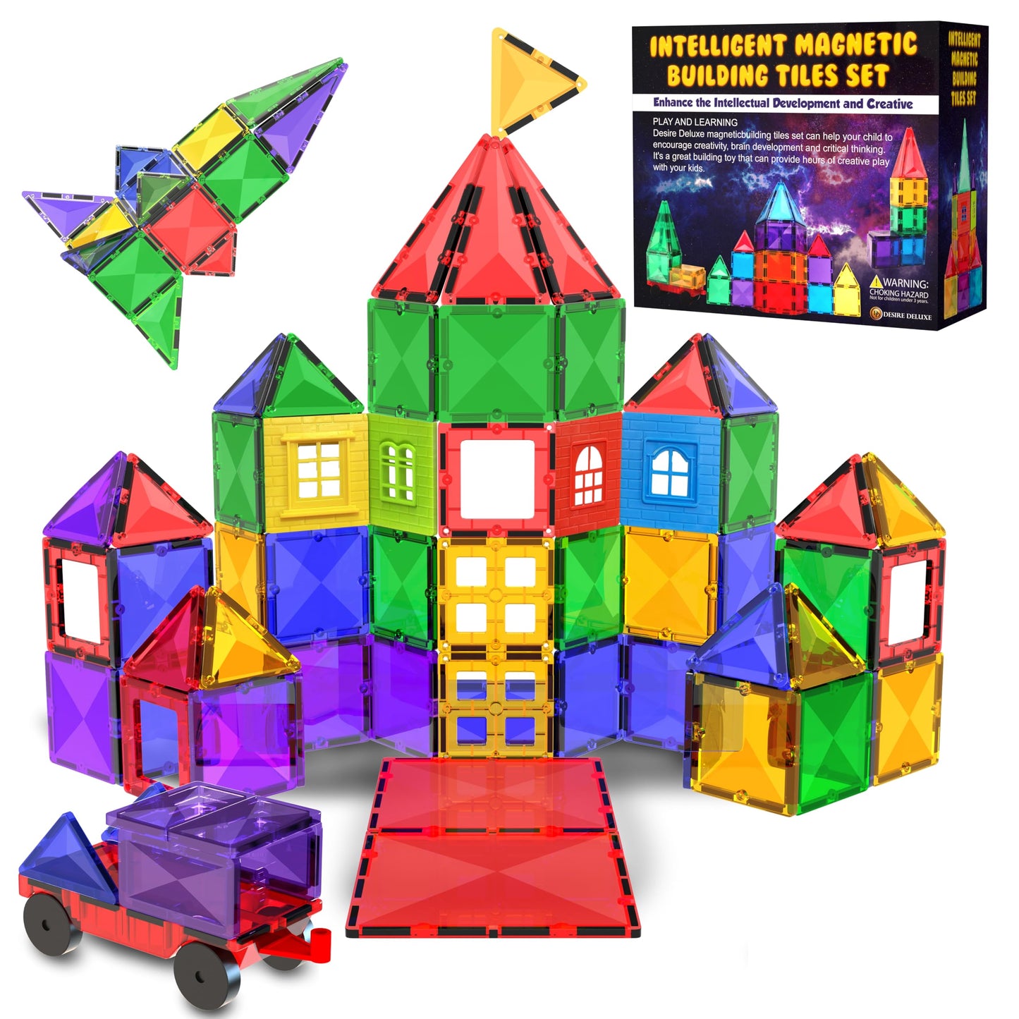 Desire Deluxe Magnetic Tiles – 57-Pc STEM Toy Set for Kids 3+