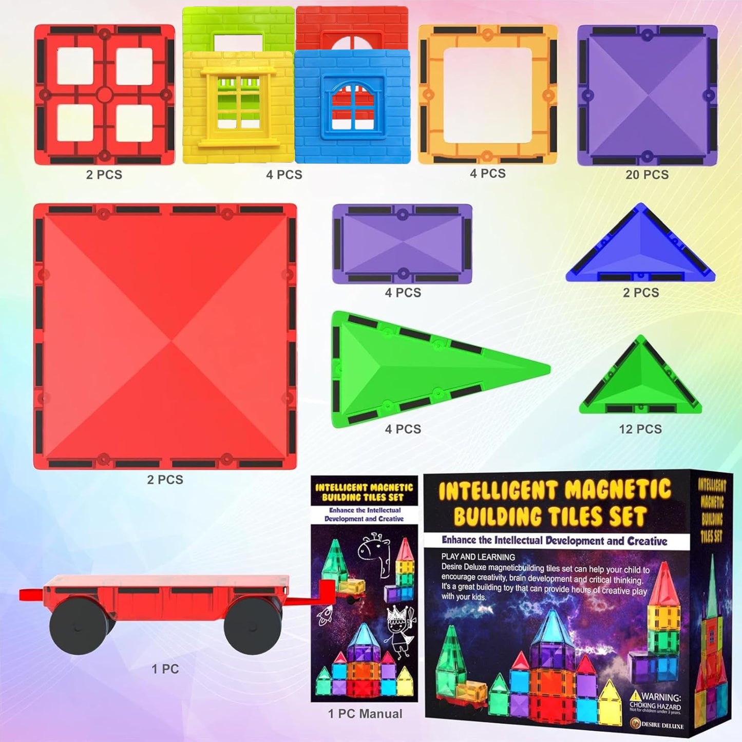 Desire Deluxe Magnetic Tiles – 57-Pc STEM Toy Set for Kids 3+