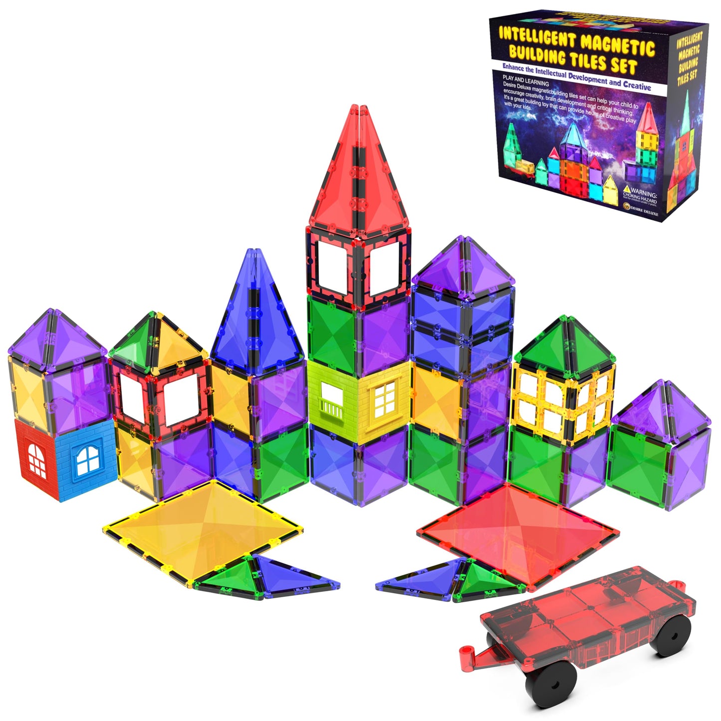 Desire Deluxe Magnetic Tiles – 57-Pc STEM Toy Set for Kids 3+