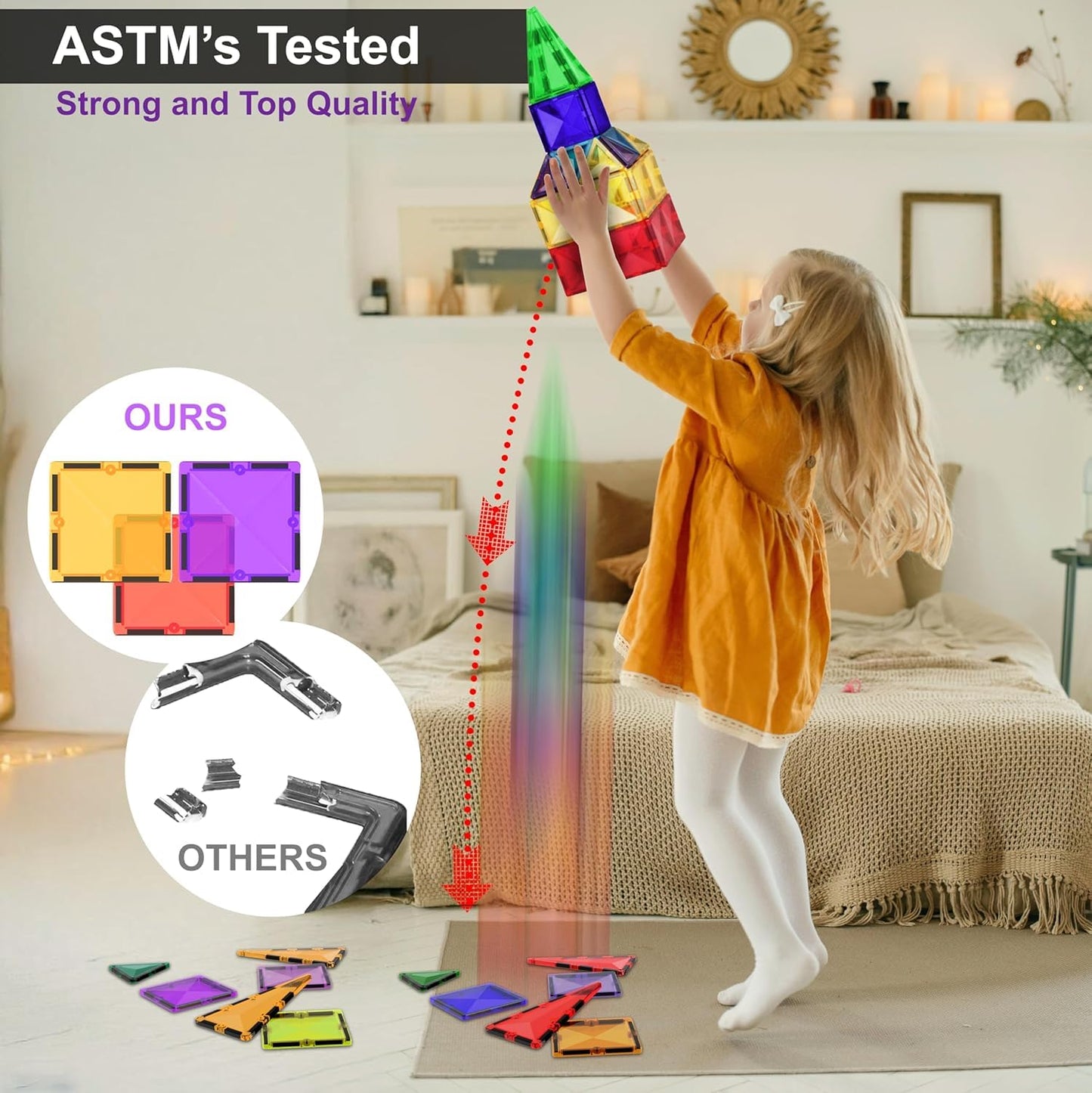 Desire Deluxe Magnetic Tiles – 57-Pc STEM Toy Set for Kids 3+