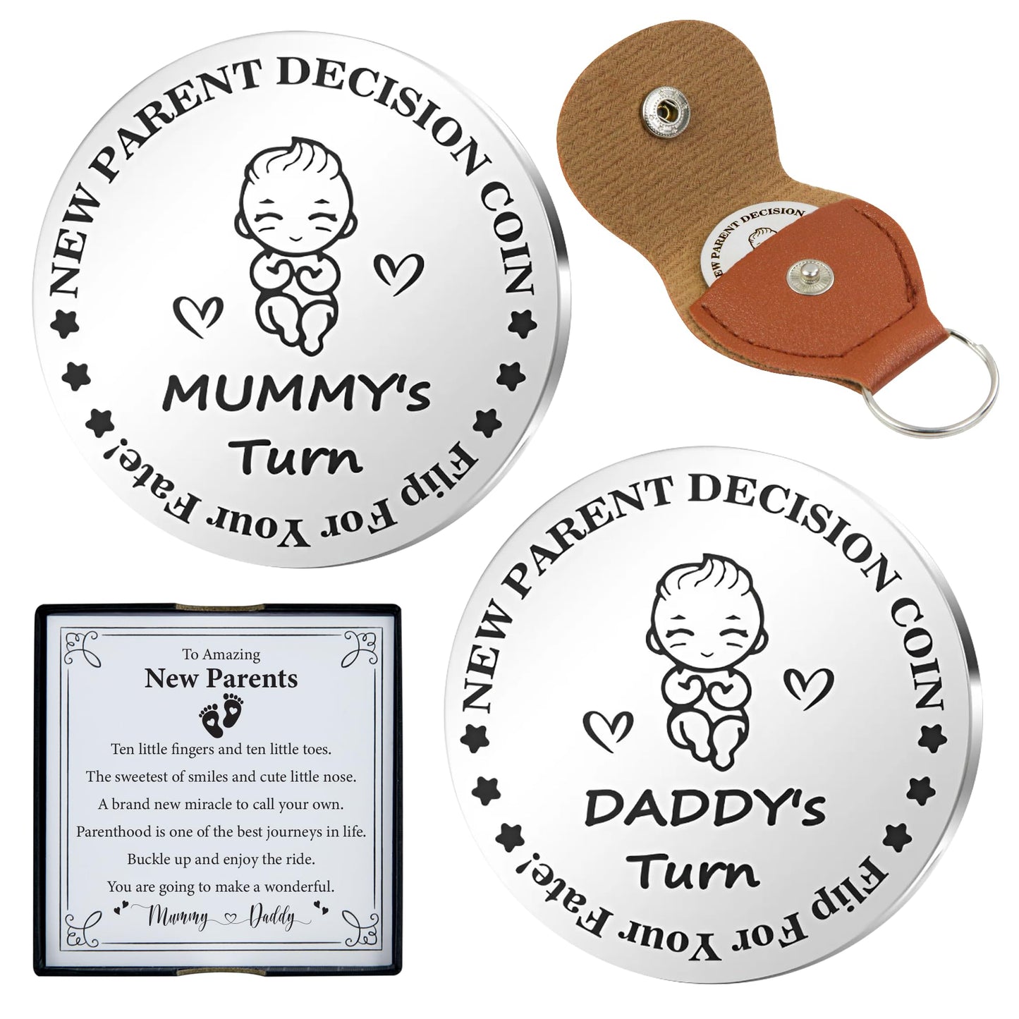 DESKINATOR Funny New Parent Decision Coin with Sweet Card – First Time Parents Gift