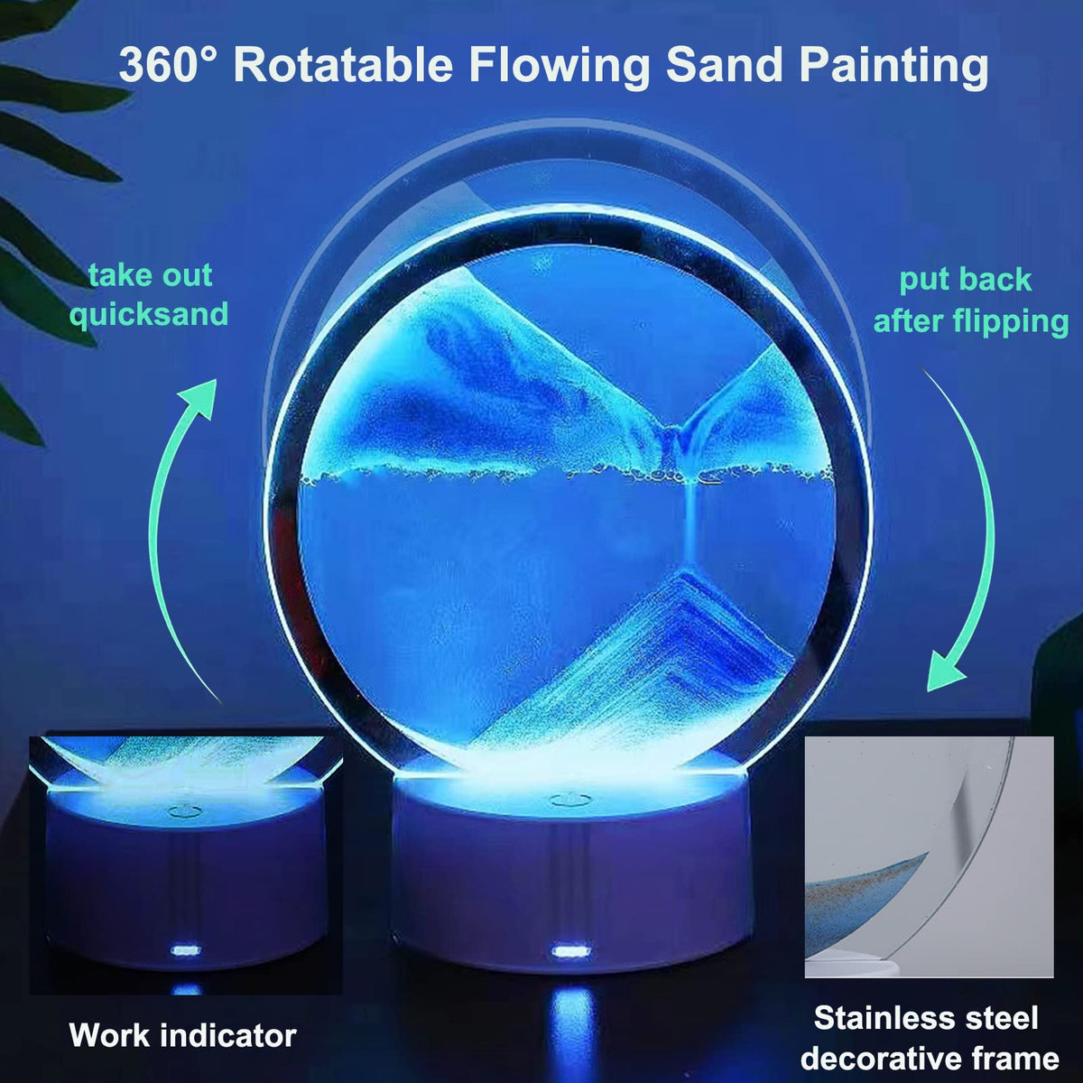 Desniltol 3D Moving Sand Art Night Lamp – 360° Rotating, RGB Color Lamp with Remote Control