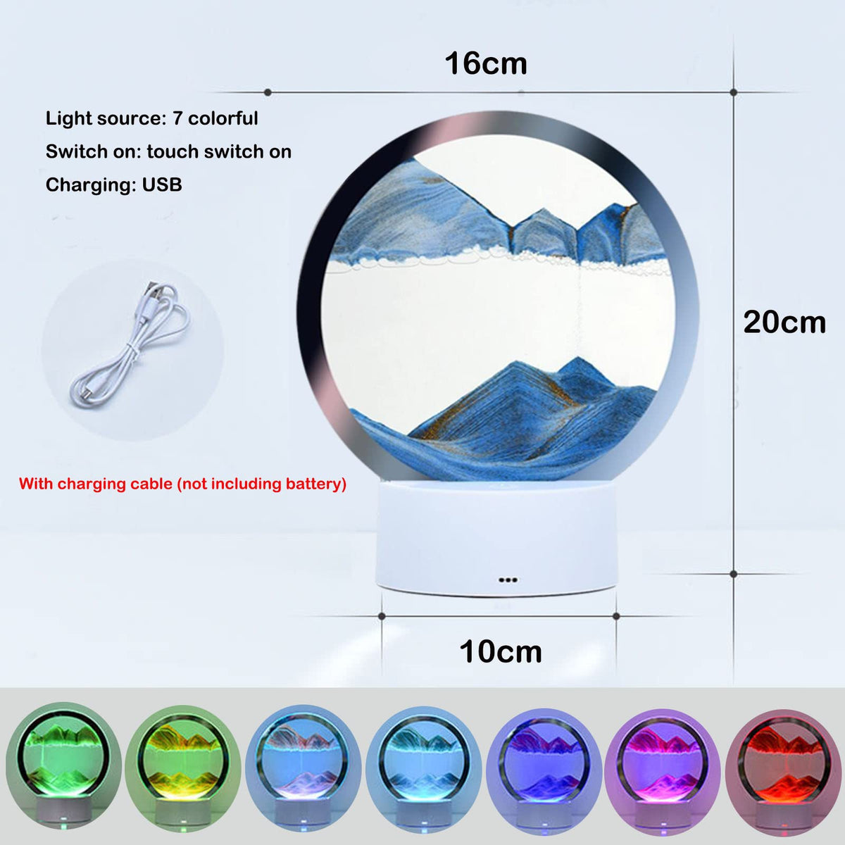 Desniltol 3D Moving Sand Art Night Lamp – 360° Rotating, RGB Color Lamp with Remote Control