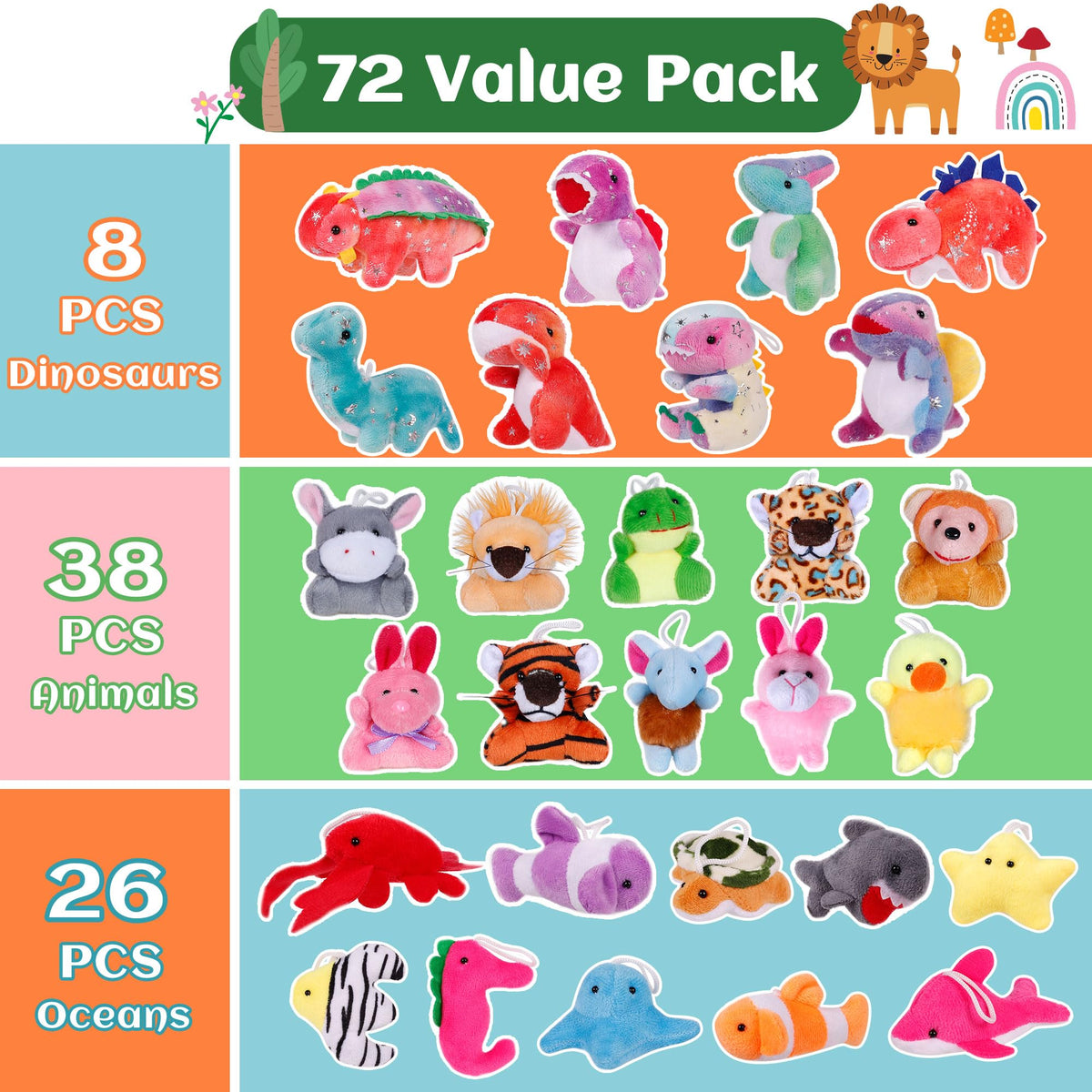 Destlife 72 Pack Mini Plush Toys – 2–4 Inch Soft Plush for Parties, Classroom Rewards, and Claw Machines