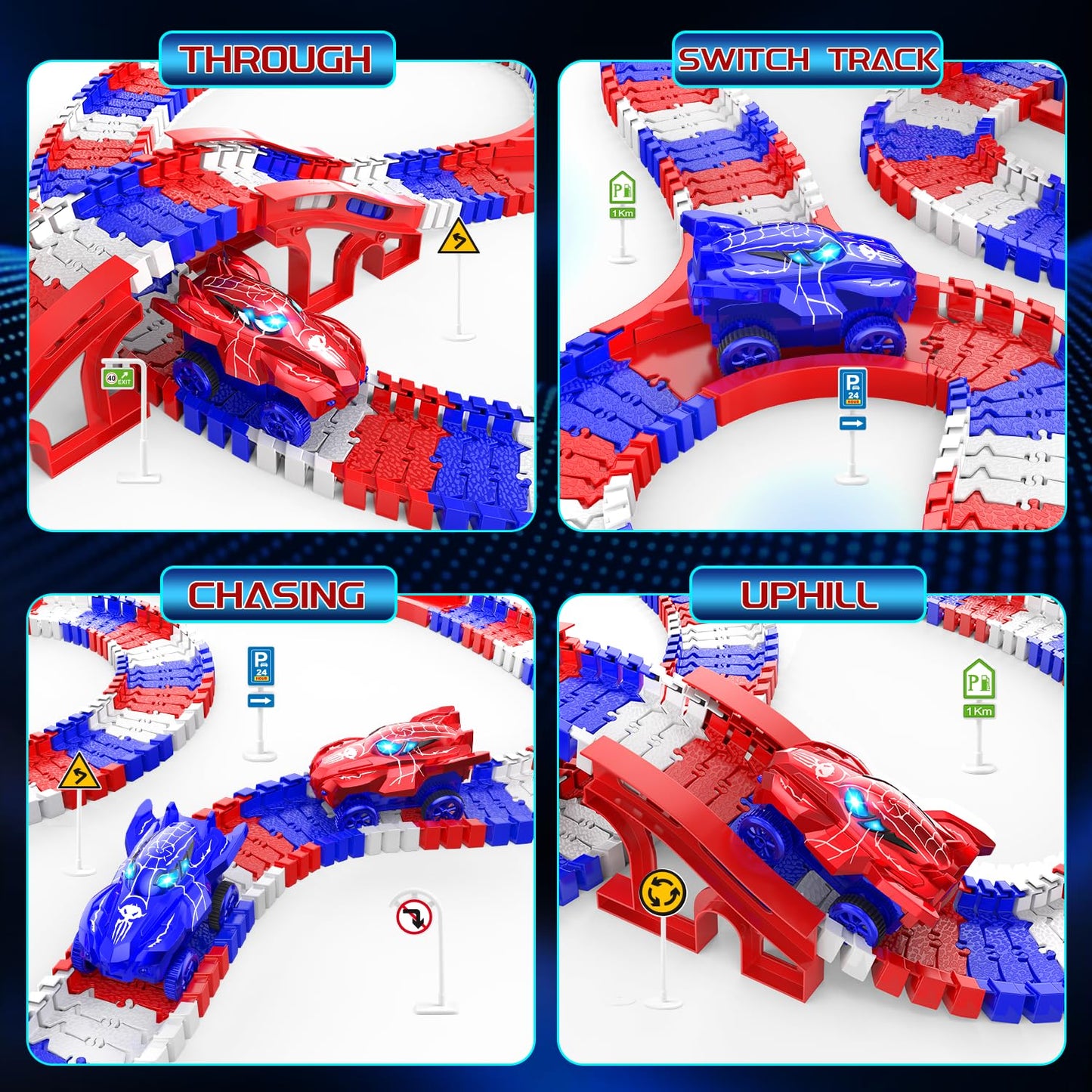 Desuccus Spider Race Track Set – 144 Pieces, 2 Battery Cars & 3 Push Cars | For Ages 3-8