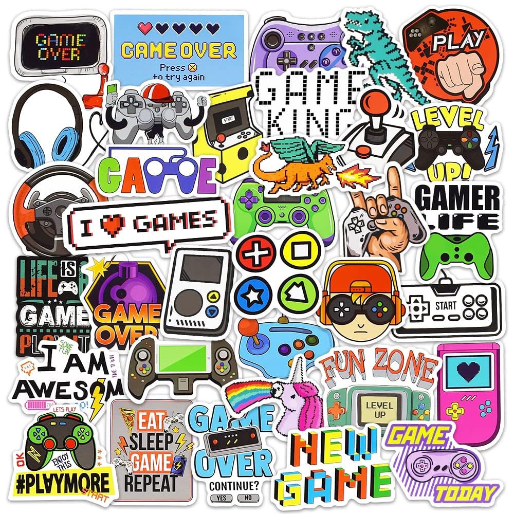DETICKERS Water Bottle Stickers for Boys – 50 Waterproof Video Game Vinyl Stickers