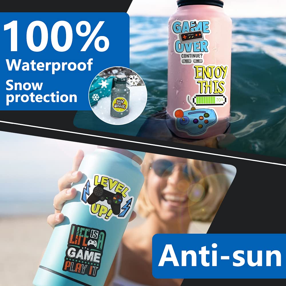 DETICKERS Water Bottle Stickers for Boys – 50 Waterproof Video Game Vinyl Stickers