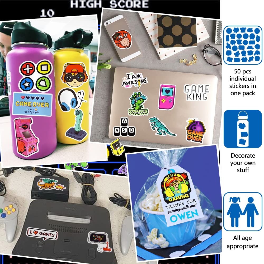 DETICKERS Water Bottle Stickers for Boys – 50 Waterproof Video Game Vinyl Stickers