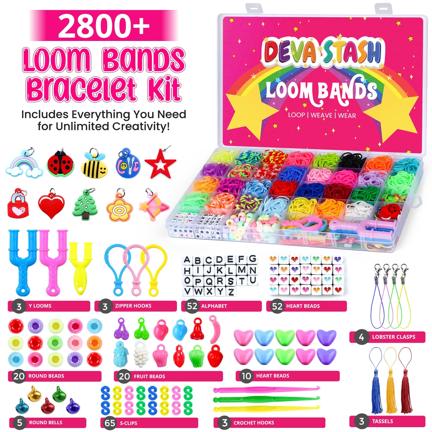 DEVA STASH 2800+ Rubber Band Bracelet Kit — 30 Colours & Tools