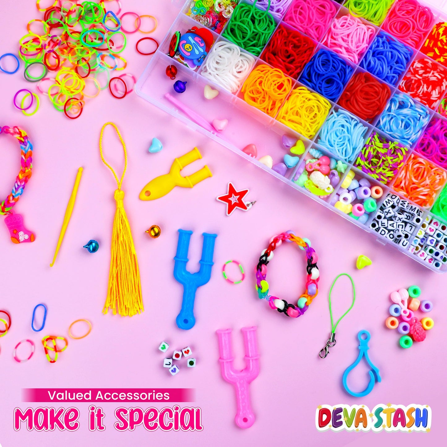 DEVA STASH 2800+ Rubber Band Bracelet Kit — 30 Colours & Tools