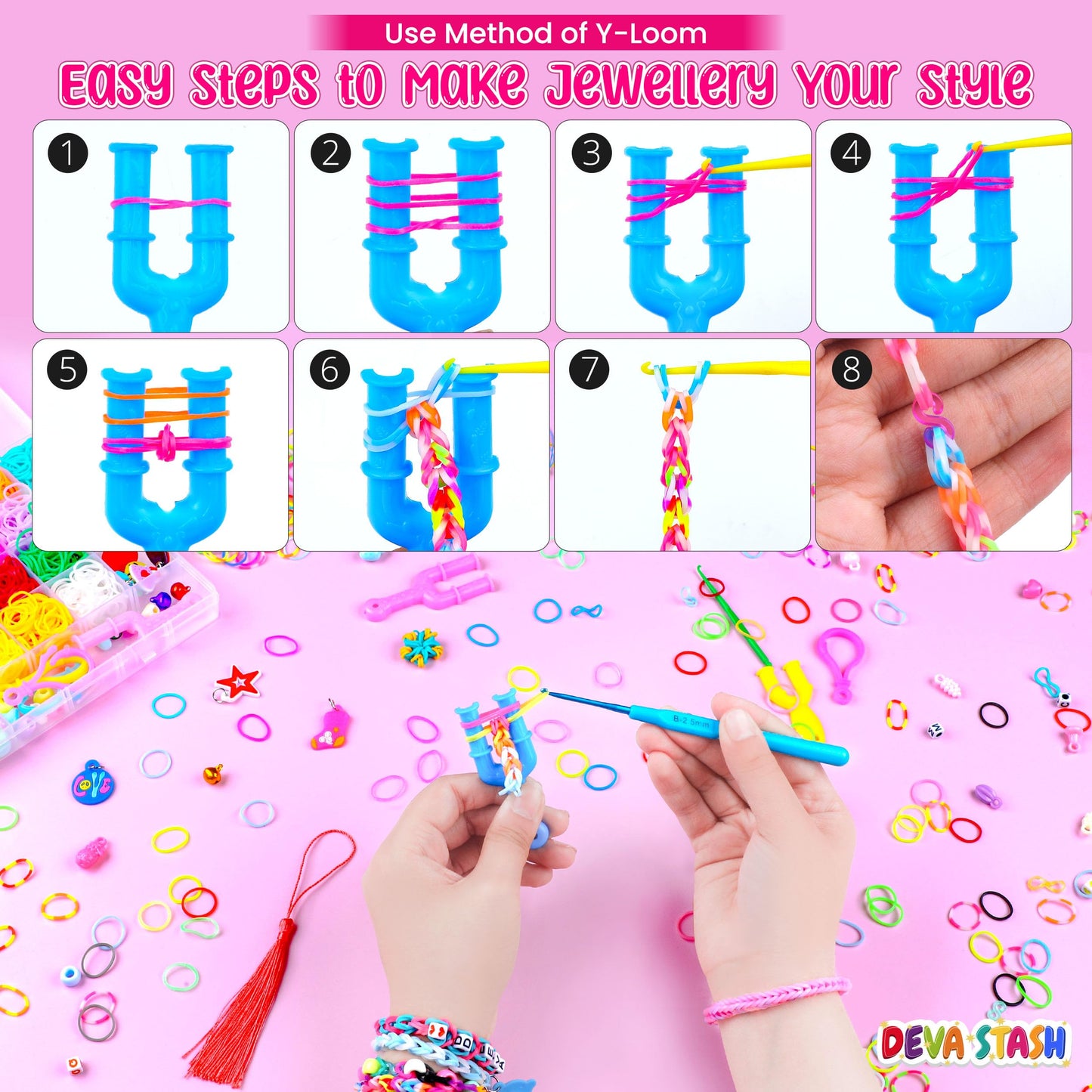 DEVA STASH 2800+ Rubber Band Bracelet Kit — 30 Colours & Tools