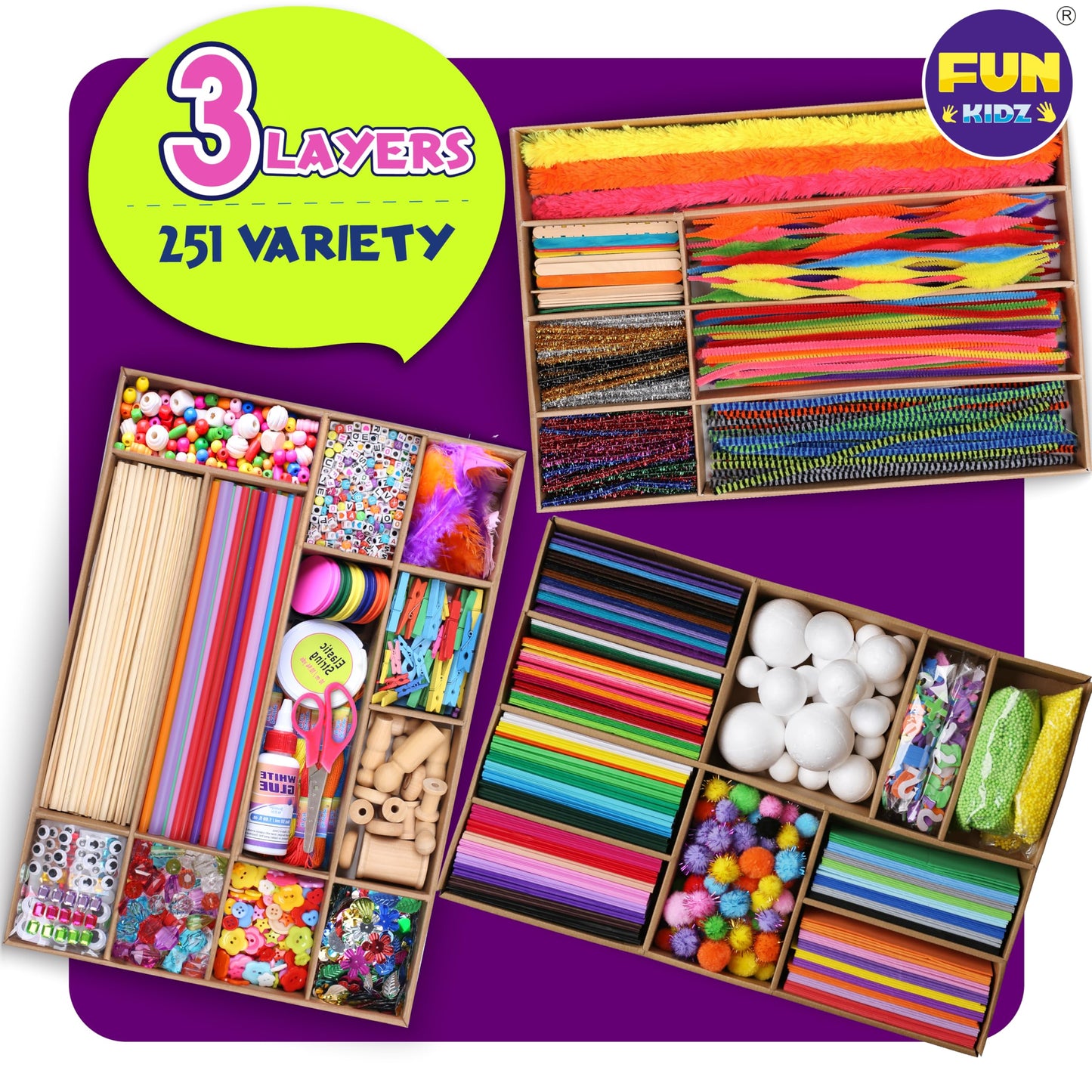 3-Layer Jumbo Arts & Crafts Storage Box – 1600+ Craft Materials for Kids 6-12