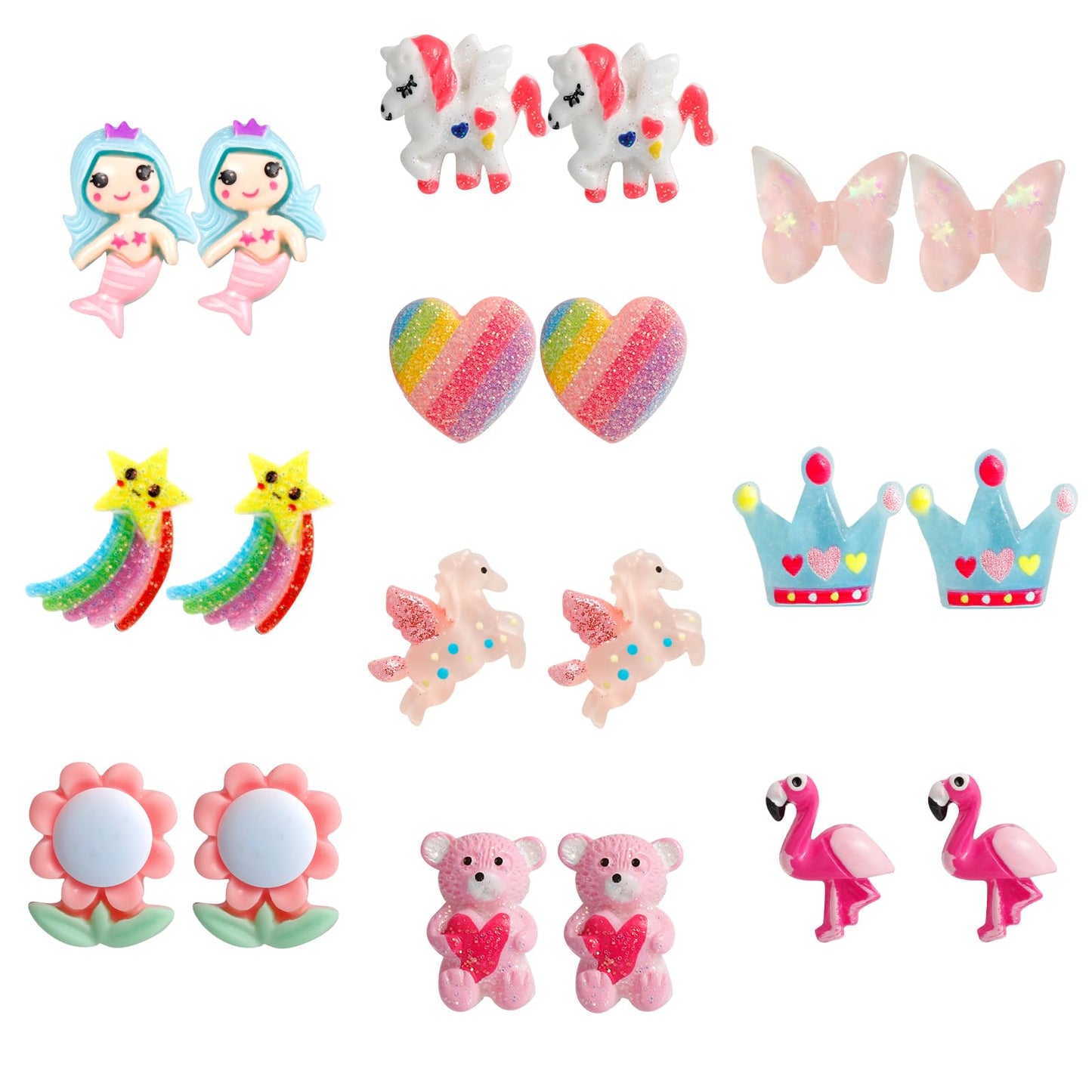 DEVIENG Clip On Earrings – Hypoallergenic Kids Clip-On Set (10 Pairs) for Ages 4–12