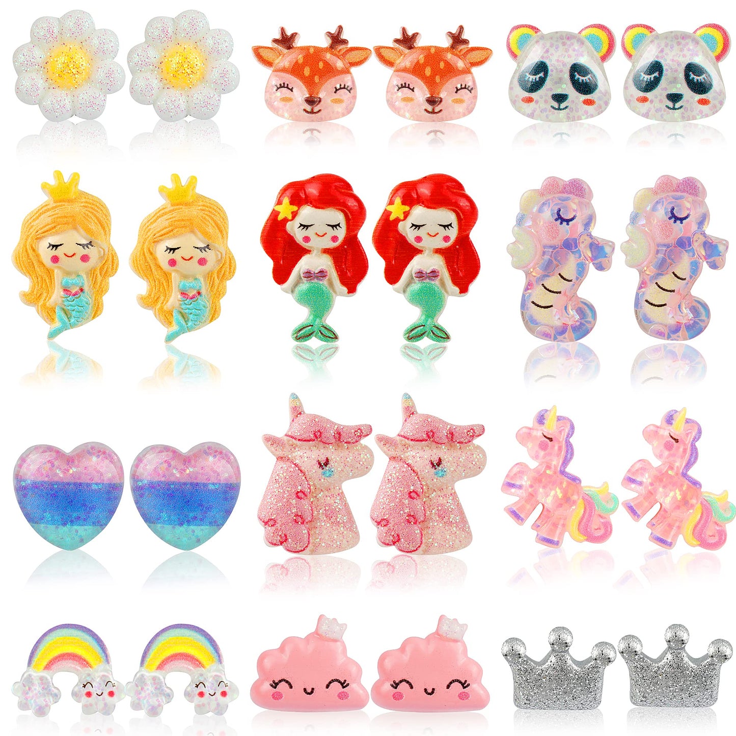 DEVIENG Clip On Earrings for Girls – No Piercing, Hypoallergenic, 12 Pairs