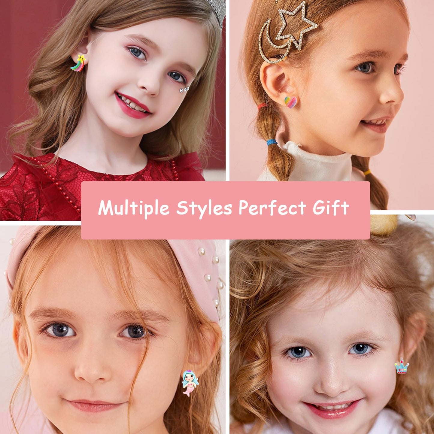 DEVIENG Clip On Earrings – Hypoallergenic Kids Clip-On Set (10 Pairs) for Ages 4–12