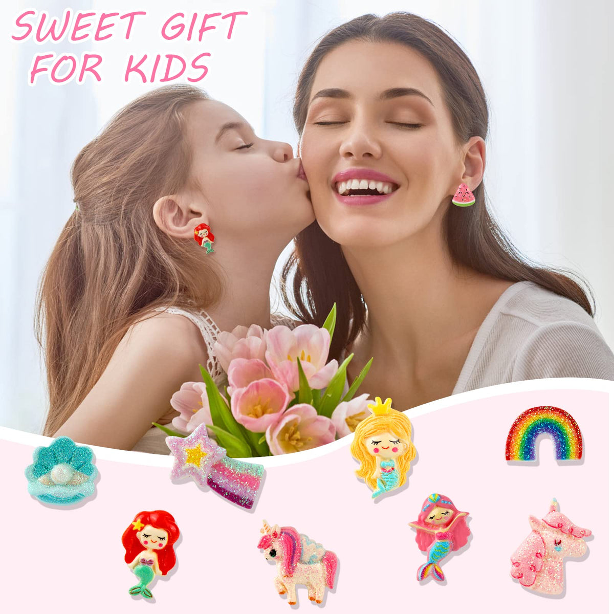 DEVIENG Clip-On Earrings for Girls – Hypoallergenic No Piercing Design, 24-Pair Set for Ages 4-12