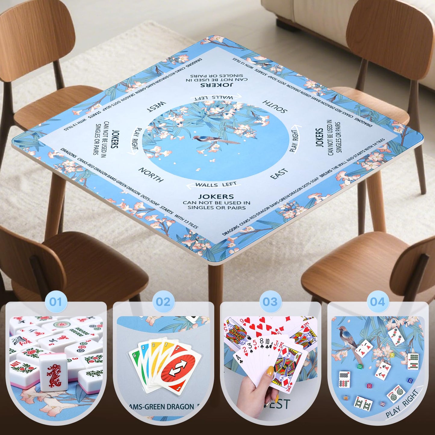 DEVPNR Mahjong Mat for Table – 32.6 x 32.6 in, Non-Slip, Noise-Reducing