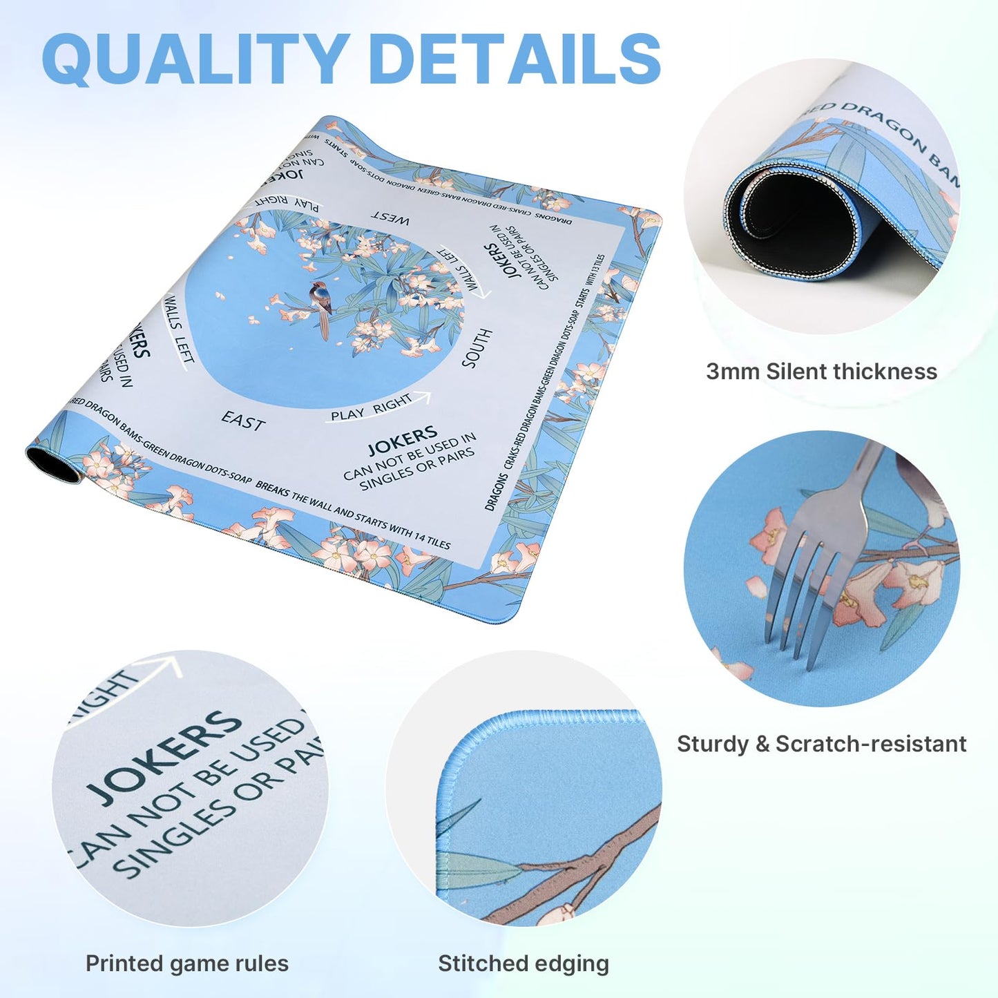 DEVPNR Mahjong Mat for Table – 32.6 x 32.6 in, Non-Slip, Noise-Reducing