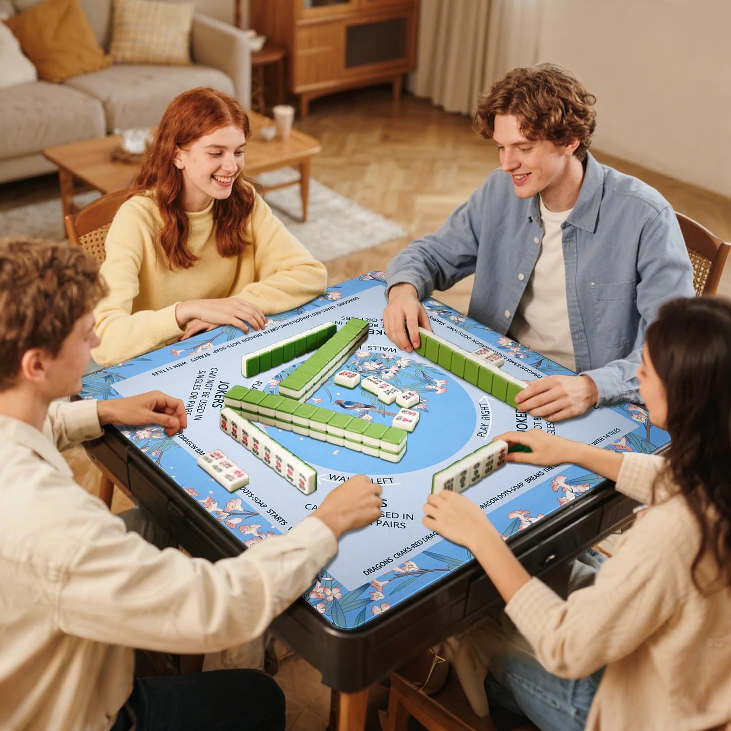 DEVPNR Mahjong Mat for Table – 32.6 x 32.6 in, Non-Slip, Noise-Reducing