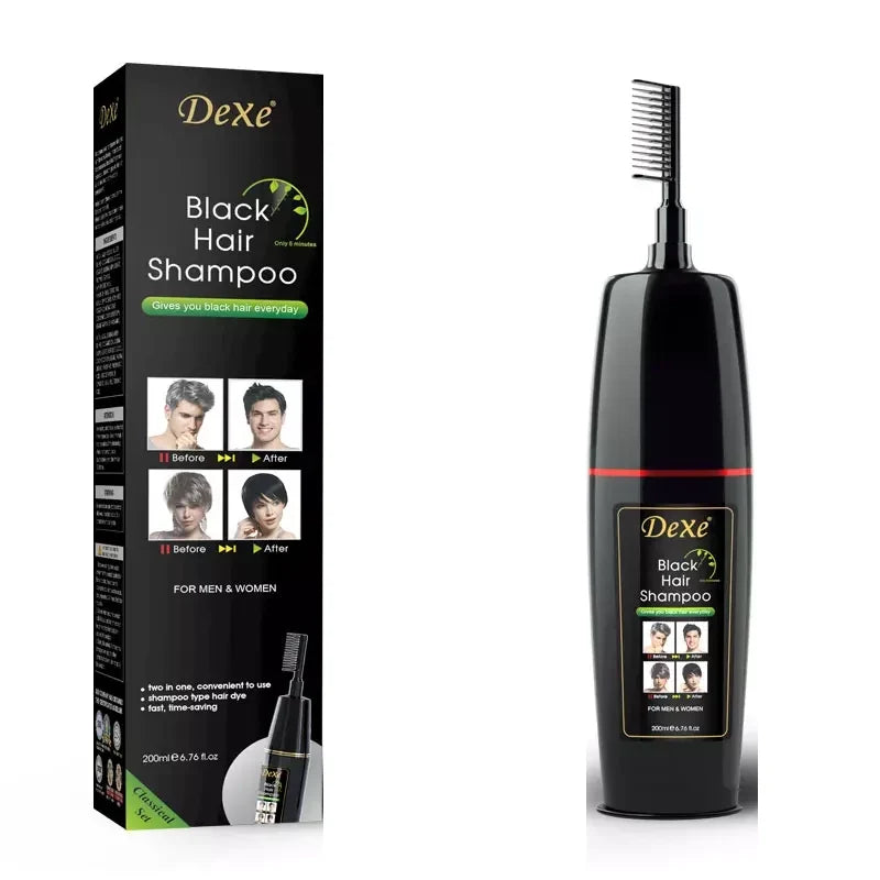 Dexe Black Hair Dye Shampoo for Instant Grey Coverage