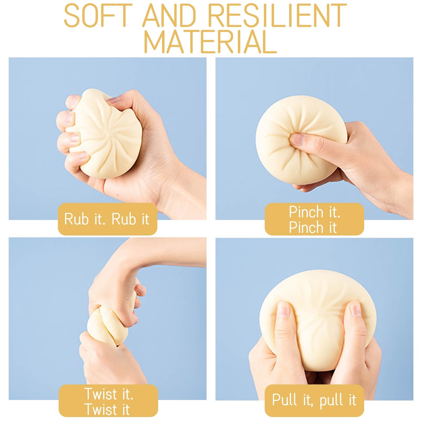 Dexprosy Giant Squishy Dumpling with Steamer – Rainbow Bun Stress Relief Toy (Yellow)