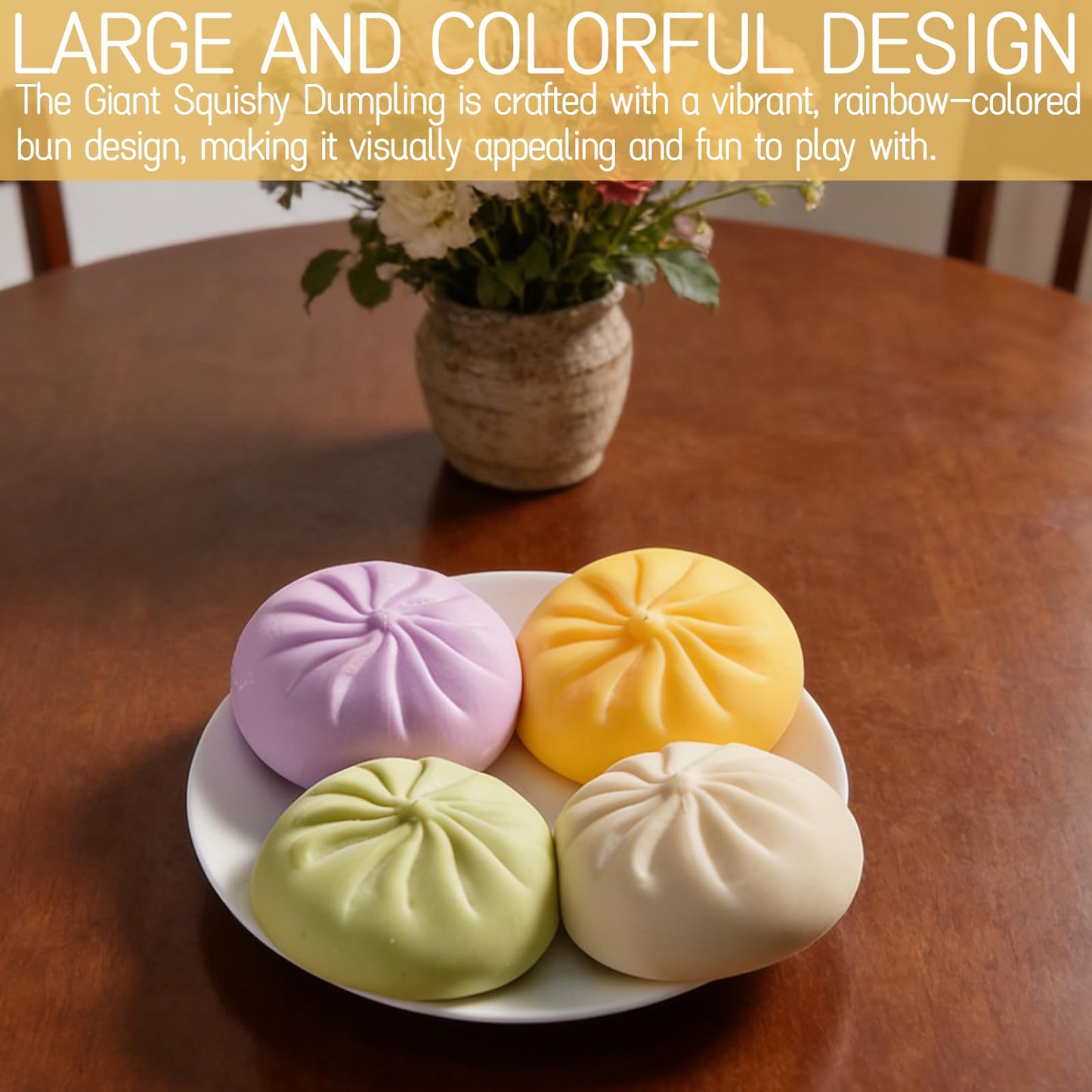 Dexprosy Giant Squishy Dumpling with Steamer – Rainbow Bun Stress Relief Toy (Yellow)