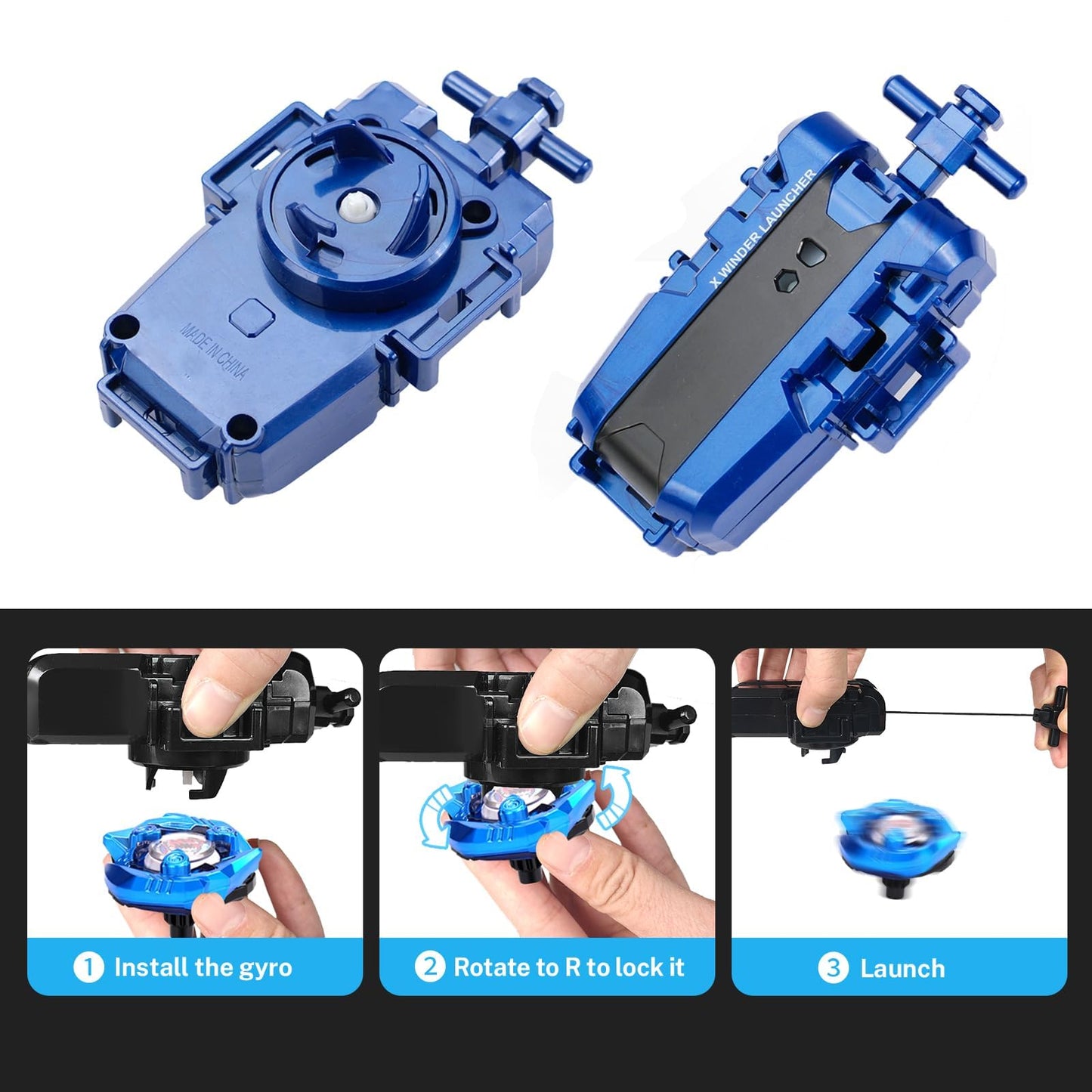 DEZAWRTY Gyro X Set: Right-Spinning Top & String Launcher Starter Pack