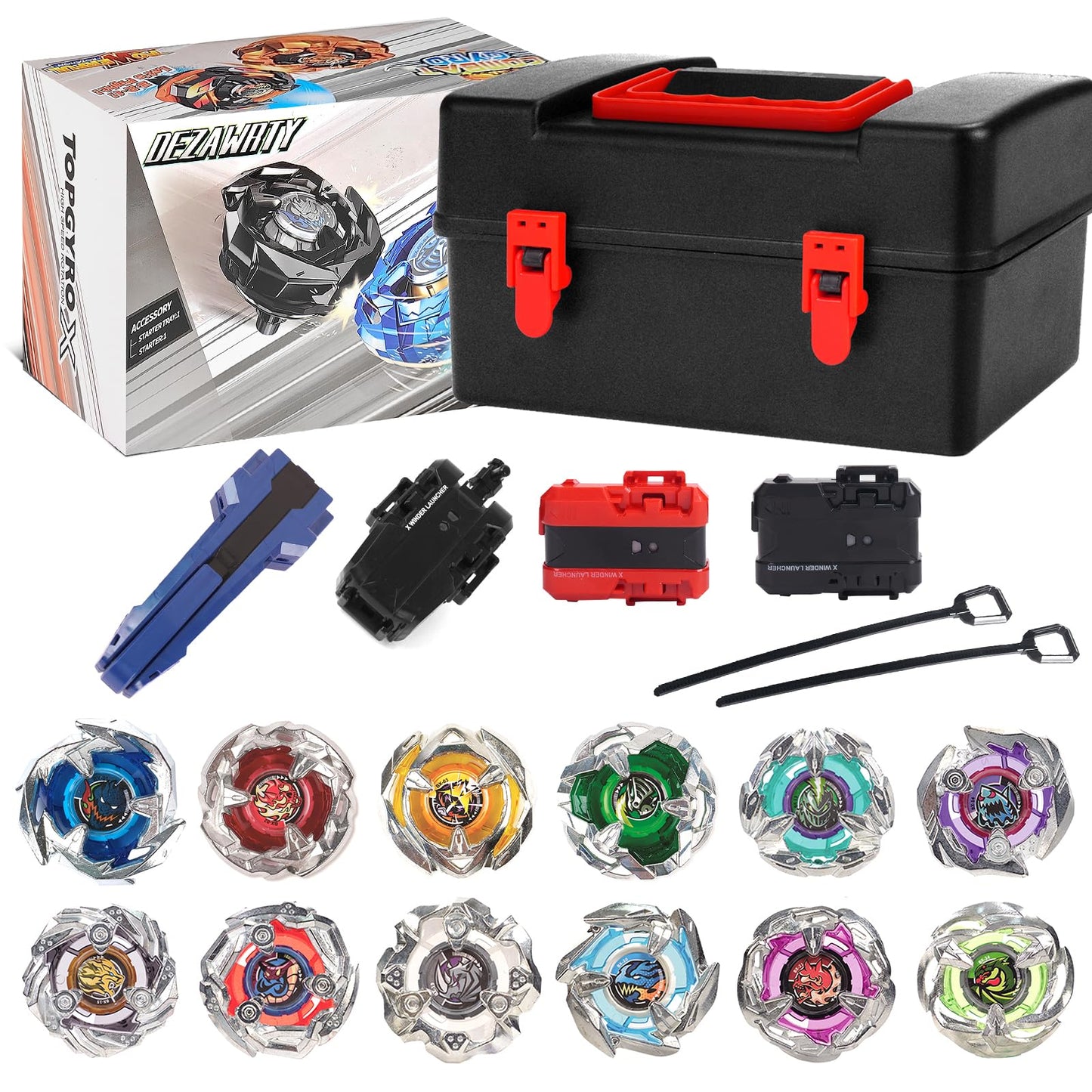 DEZAWRTY Gyro X Battling Blade Set – 12 Tops, 3 Launchers, 1 Grip, Storage Box