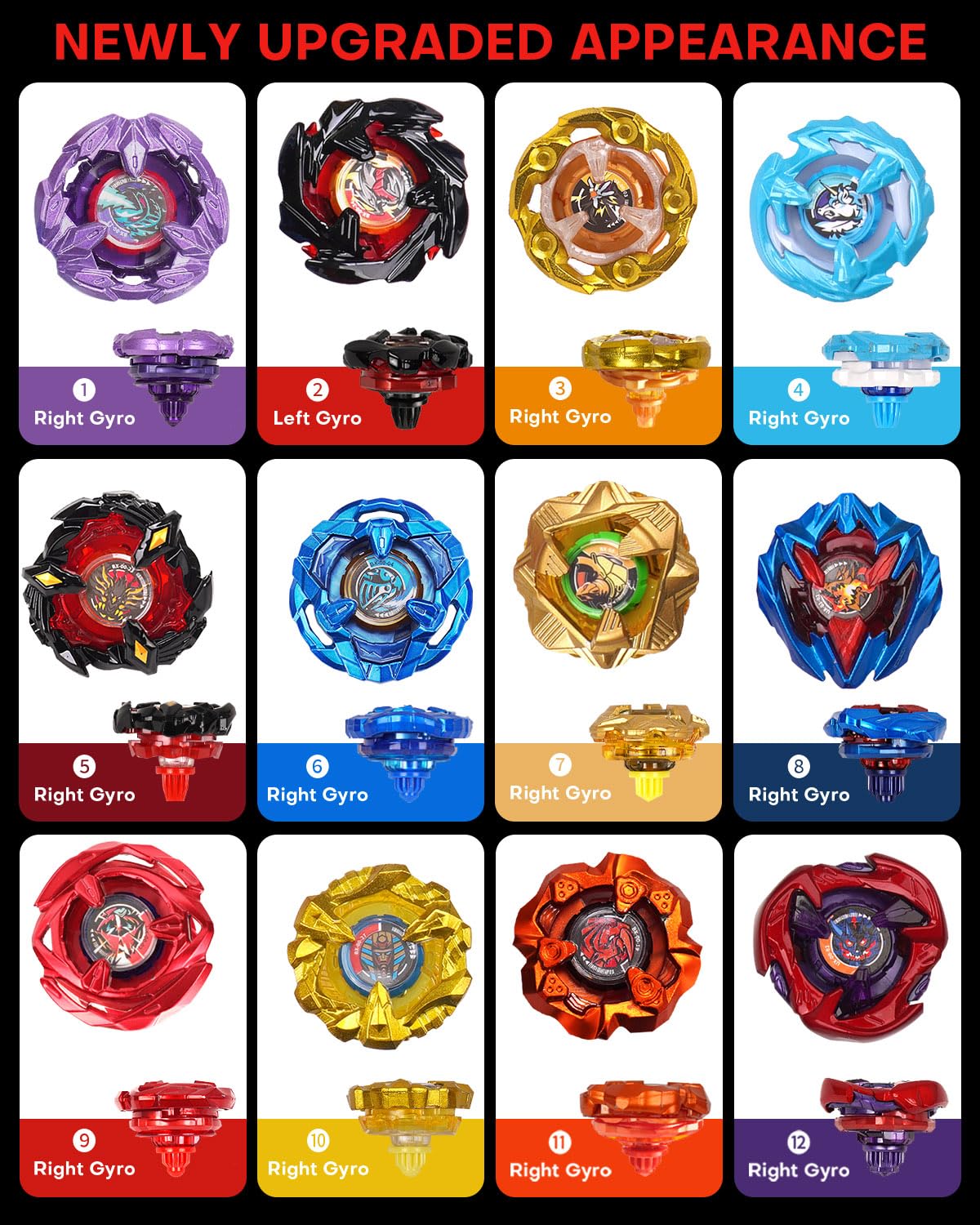 DEZAWRTY Gyro X Set – 12 Spinning Tops Starter Pack with 2 Launchers & Storage Box (Ages 6+)