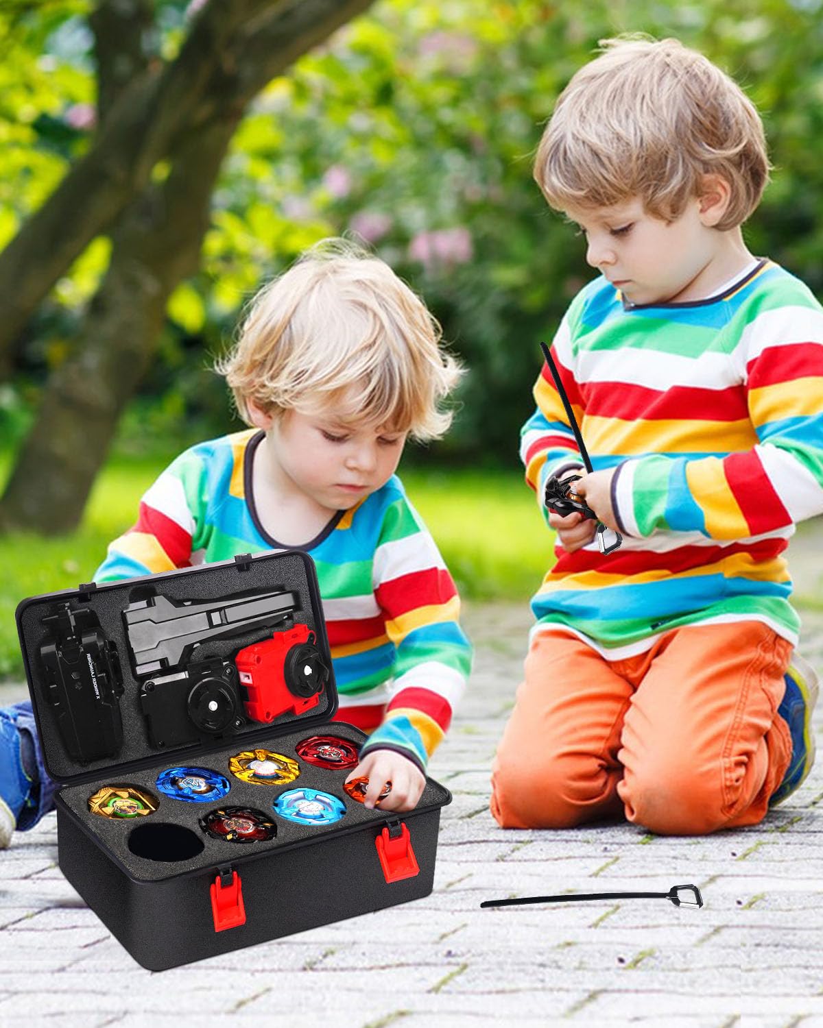 DEZAWRTY Gyro X Set – 12 Spinning Tops Starter Pack with 2 Launchers & Storage Box (Ages 6+)