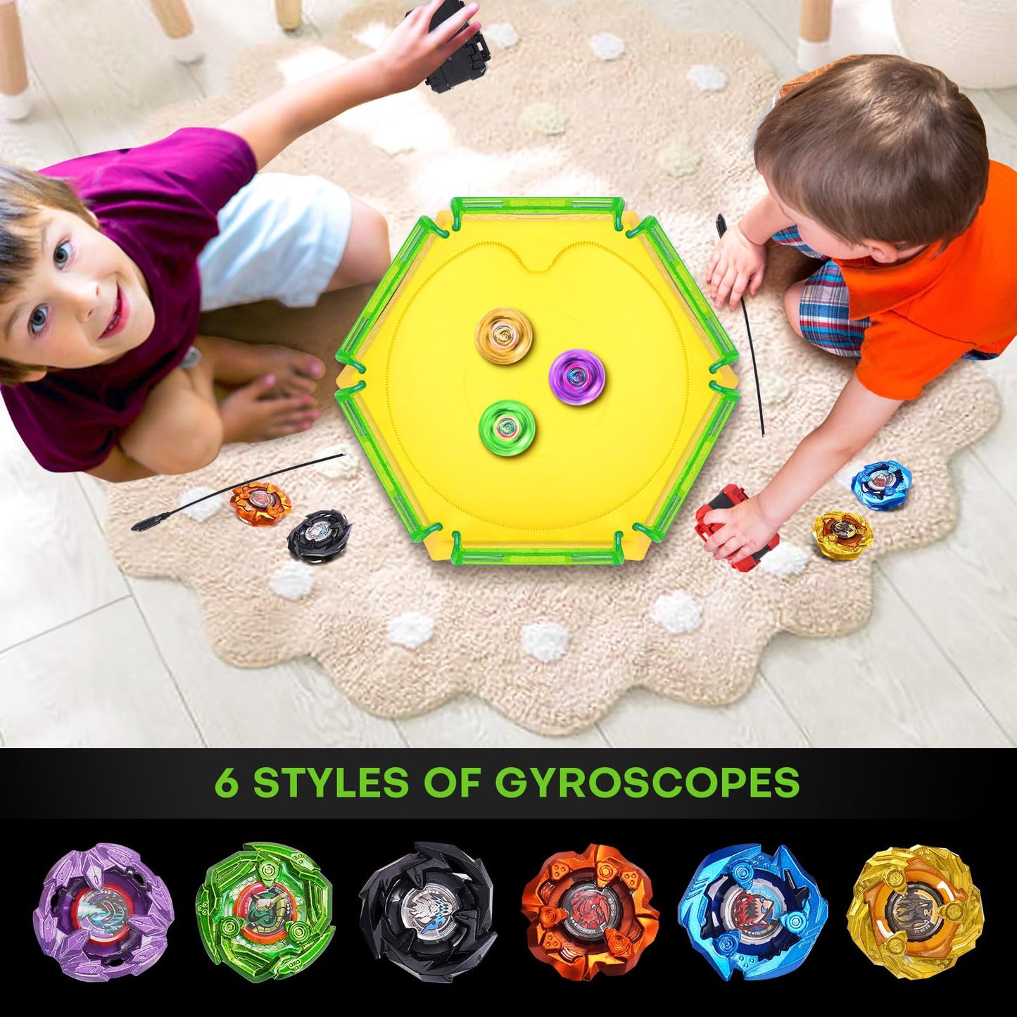 DEZAWRTY Gyro Stadium X Battle Set — 6 Tops, 2 Launchers, Blade Arena, X Acceleration Rail