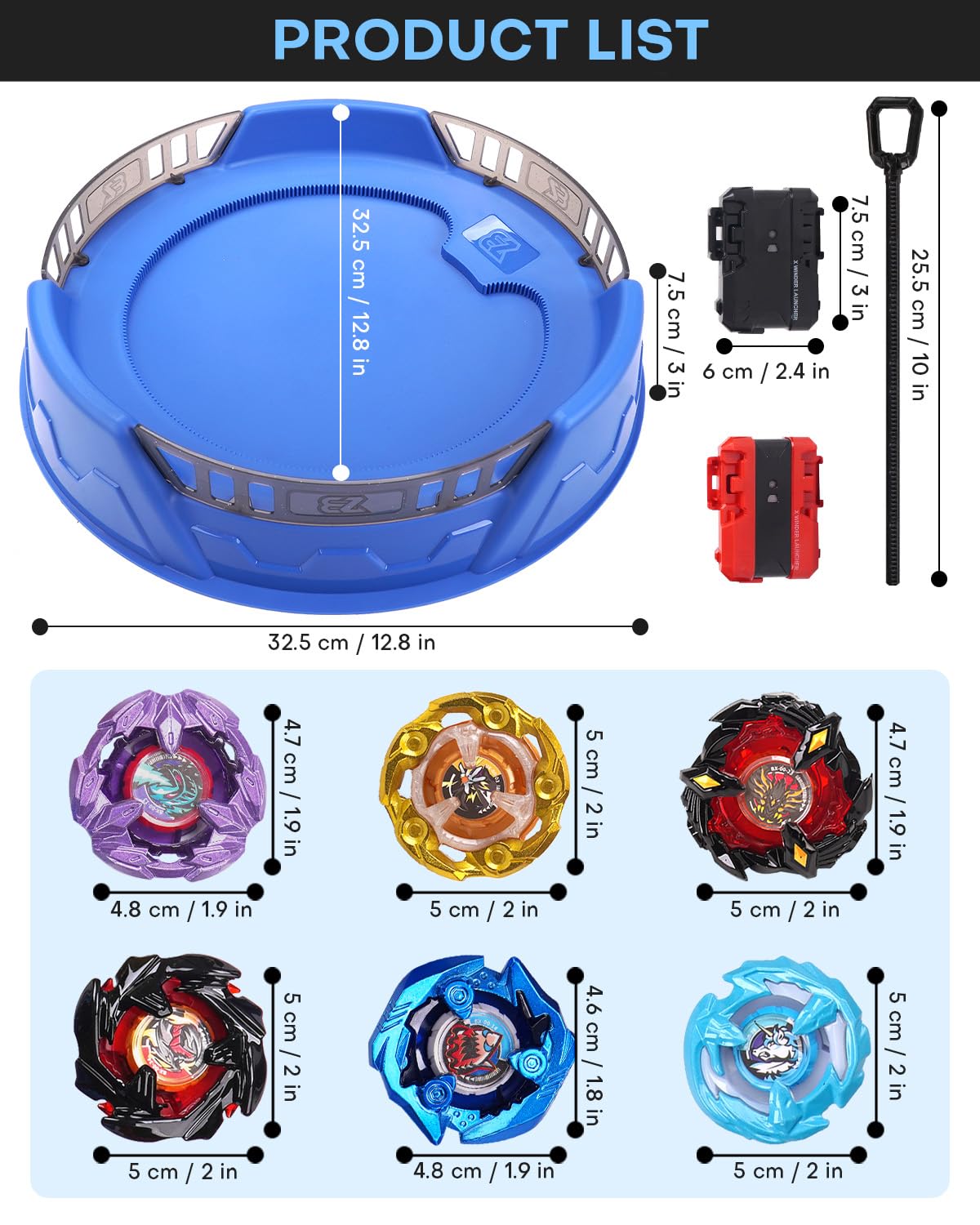 DEZAWRTY X Stadium Battle Set with X-Celeration Rail – 6 Right-Spin Tops, 2 Launchers, 1 Arena