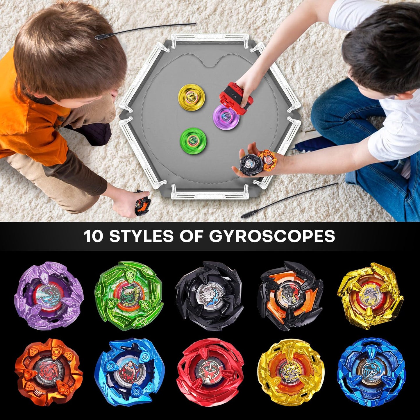 DEZAWRTY Gyro X Stadium Battling Set – 10 Tops, 3 Launchers