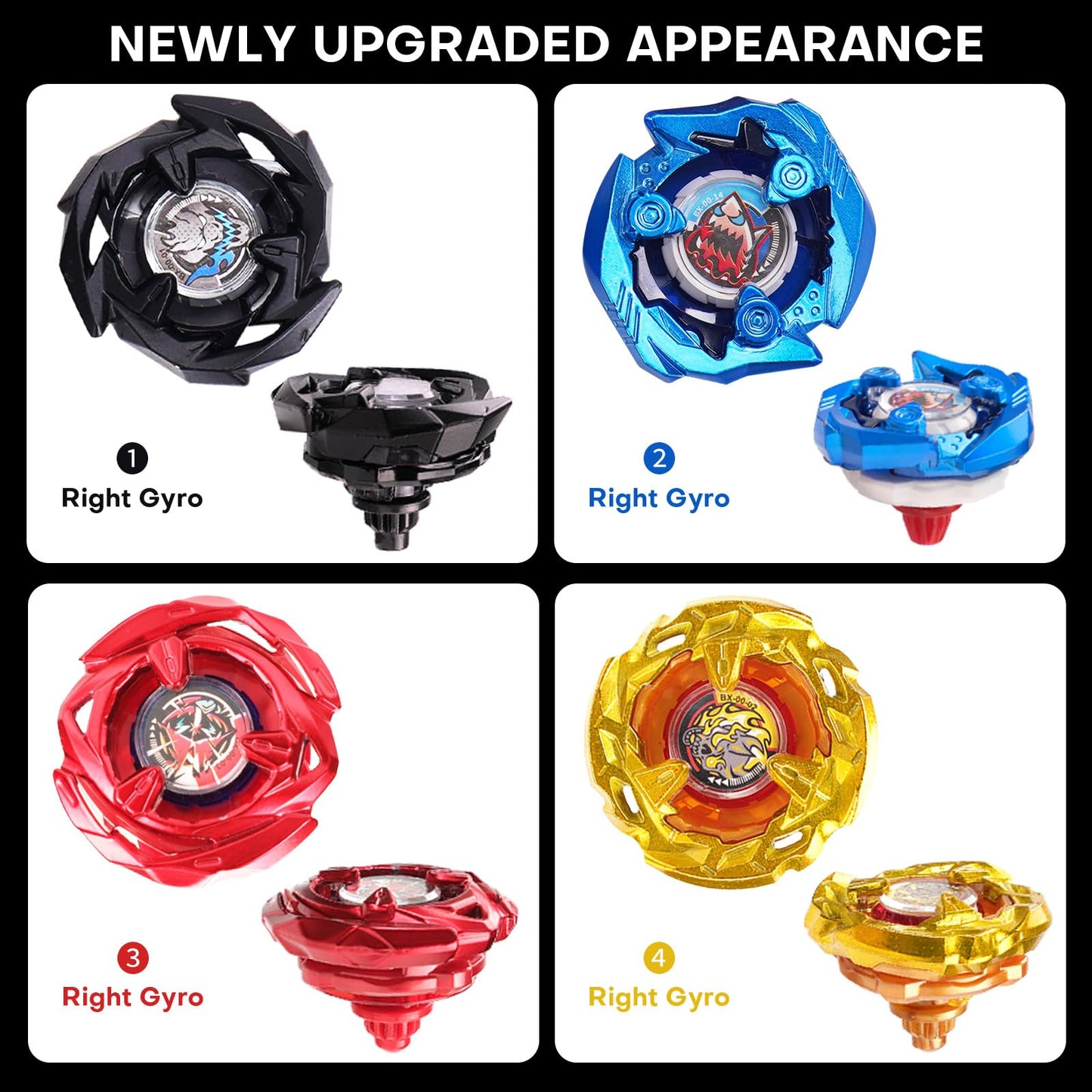 DEZAWRTY Gyro X Stadium Battling Set – 4 Spinning Tops, 2 Launchers, Arena with X Acceleration Rail, Grey