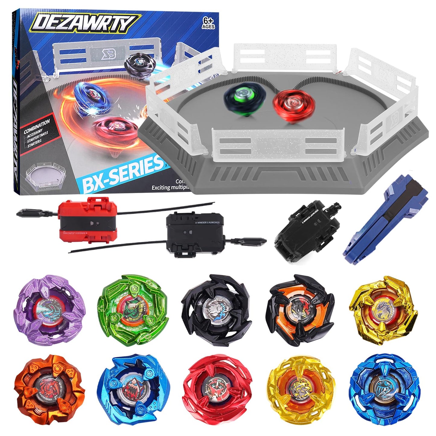 DEZAWRTY Gyro X Stadium Battling Set – 10 Tops, 3 Launchers