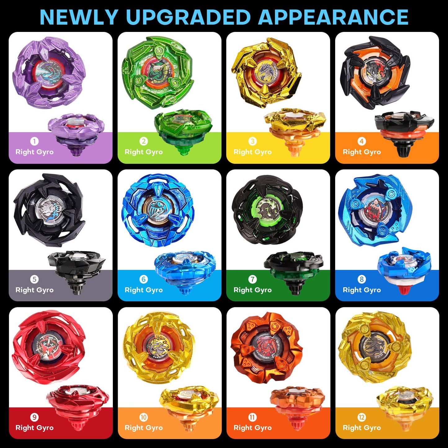 DEZAWRTY Gyro X Battling Blade Set – 12 Spinning Tops, 3 Launchers, 1 Grip, Storage Box