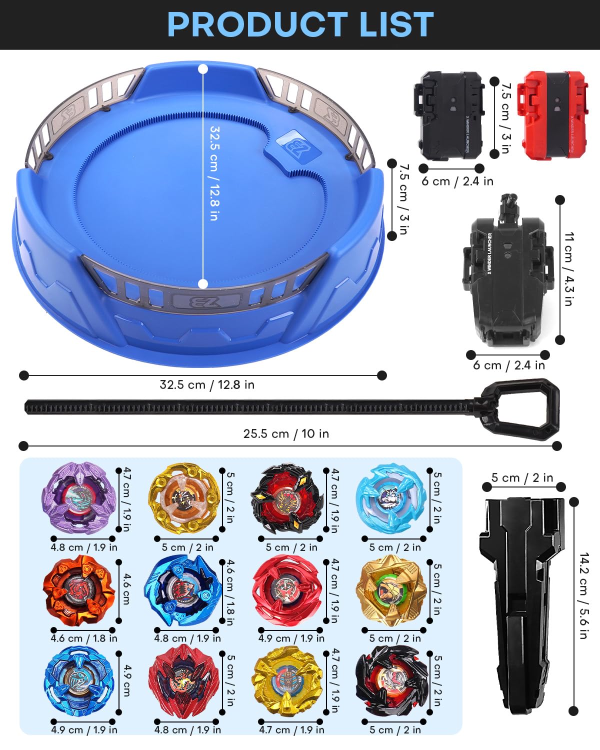 DEZAWRTY X Stadium Battle Set - X-Celeration Rail, 6 Right-Spin Tops, 2 Launchers, 1 Arena