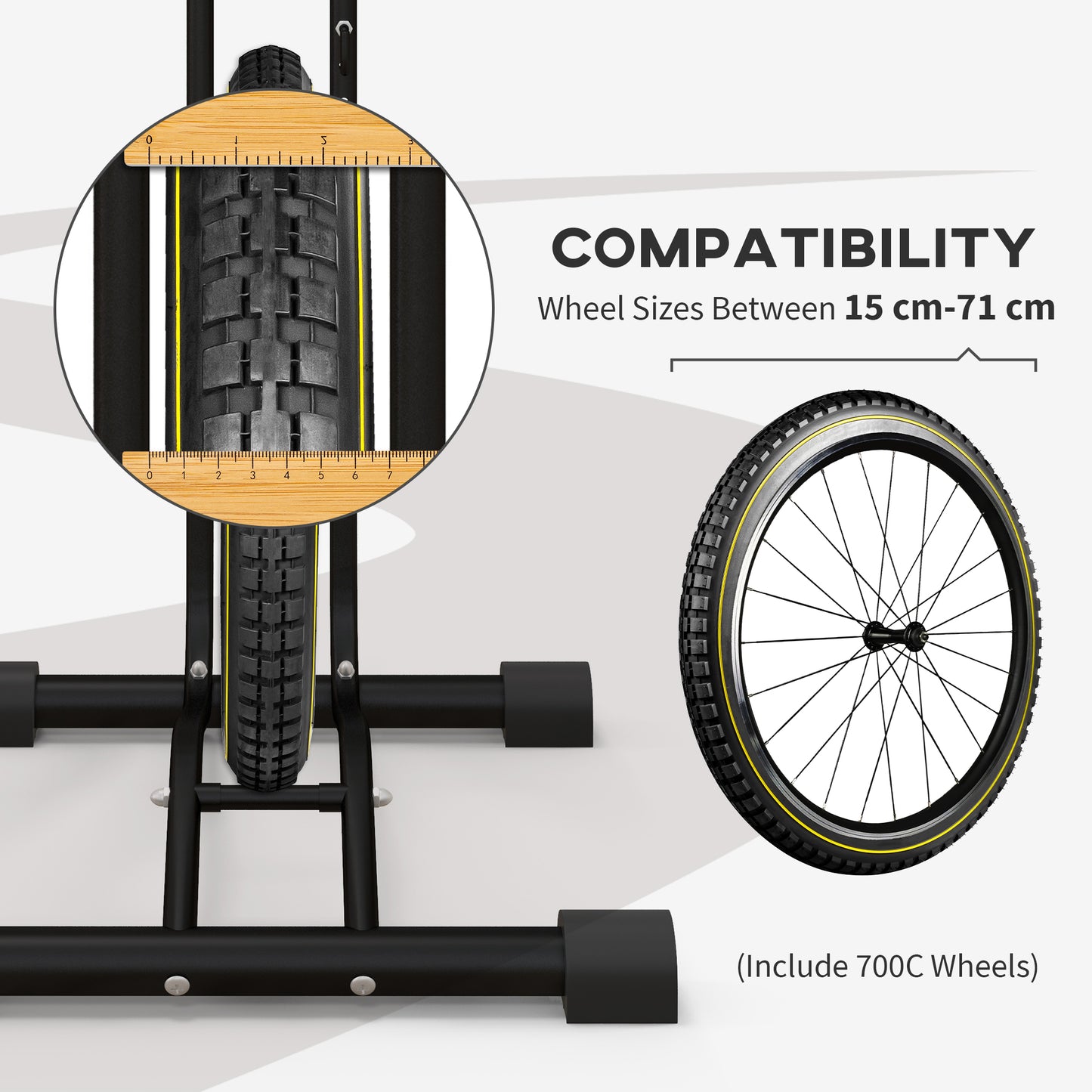 SPORTNOW Vertical & Horizontal Bike Rack Fits 6"-28" and 700c Bikes, Black