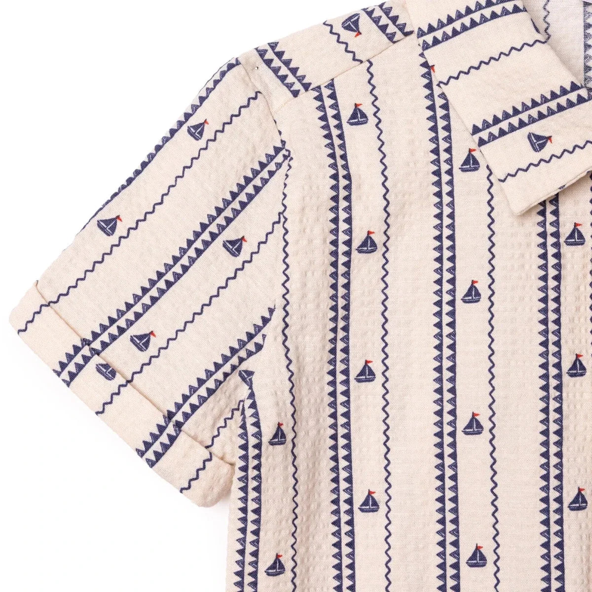 HelloBaby Boys Shirt & Shorts Set Buttoned Little Sailor Shirt Collar Above the Knee Short Sleeve - Ecru Printed