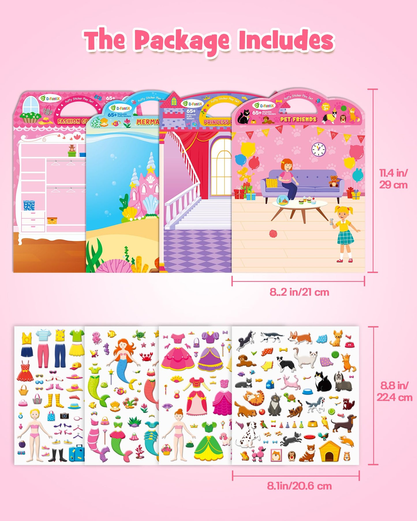D-FantiX 3D Puffy Stickers for Toddlers 2-4 | Reusable Sticker Books for Girls 4-8 | Travel Activities