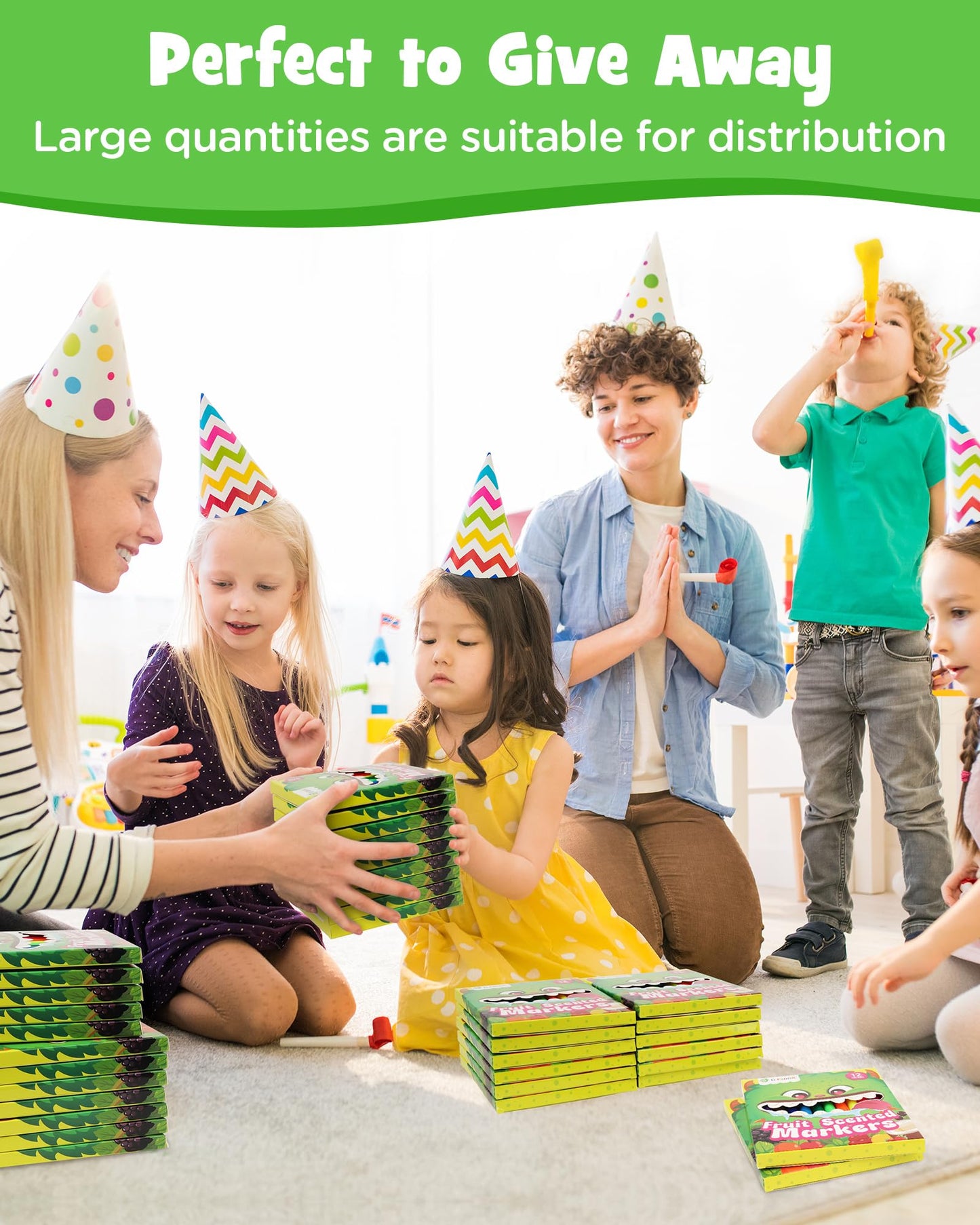 D-FantiX 288-Count Fruit Scented Washable Markers – 24 Packs, 12 Bold Colors for Classrooms & Parties