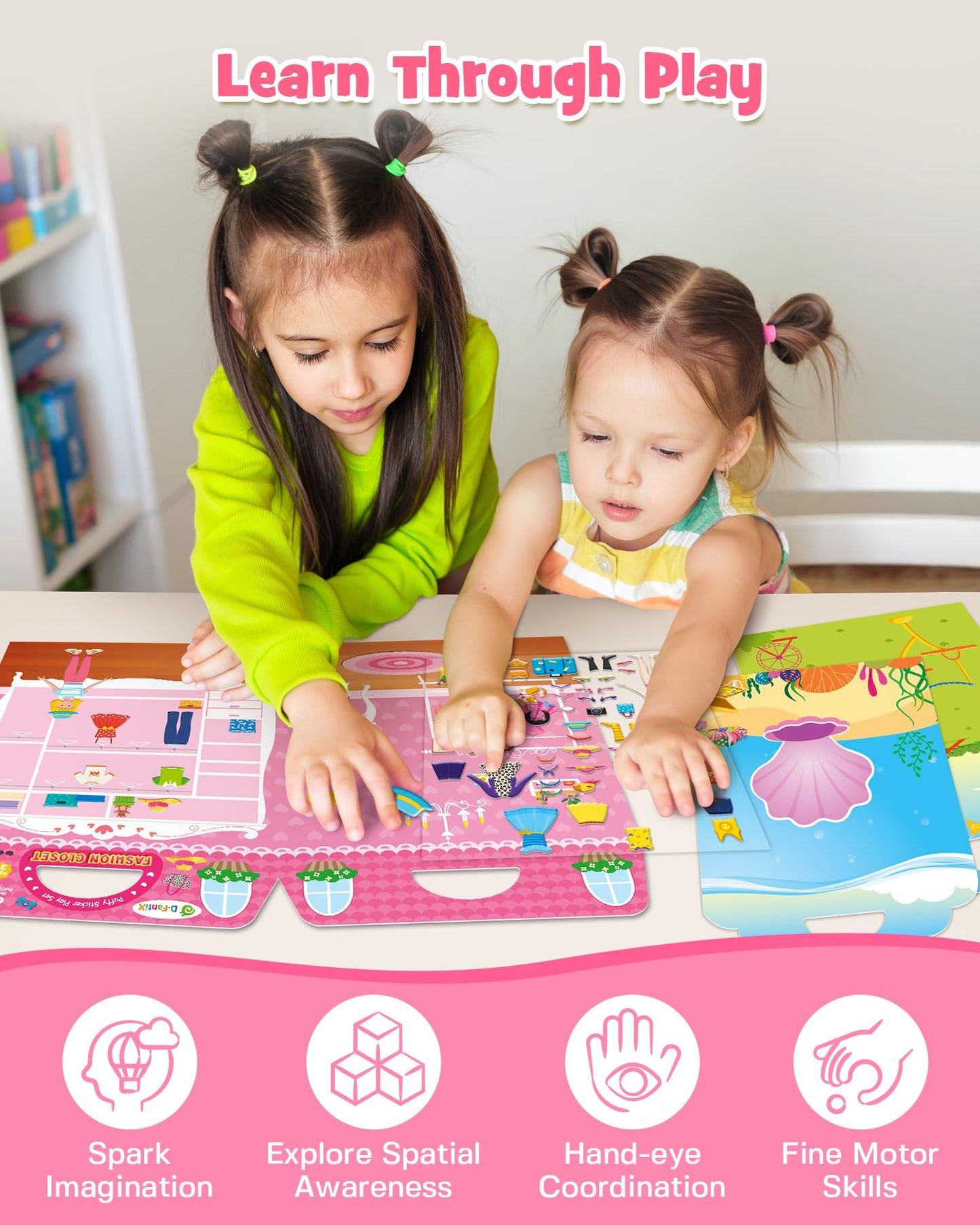 D-FantiX 3D Puffy Stickers for Toddlers 2-4 | Reusable Sticker Books for Girls 4-8 | Travel Activities
